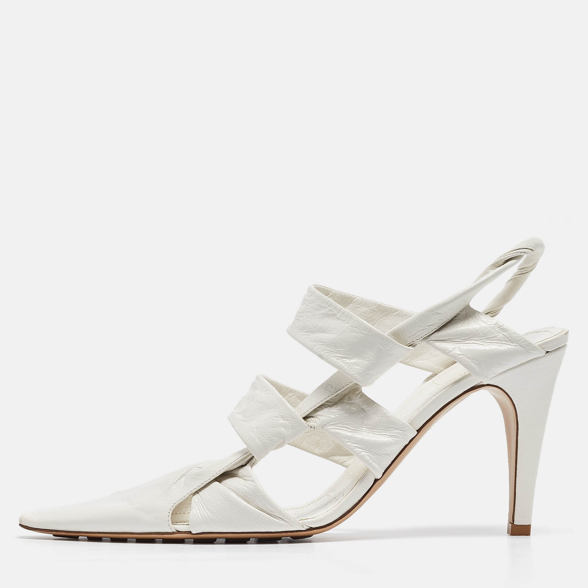 Bottega veneta white crackle leather the point slingback sandals size 40.5