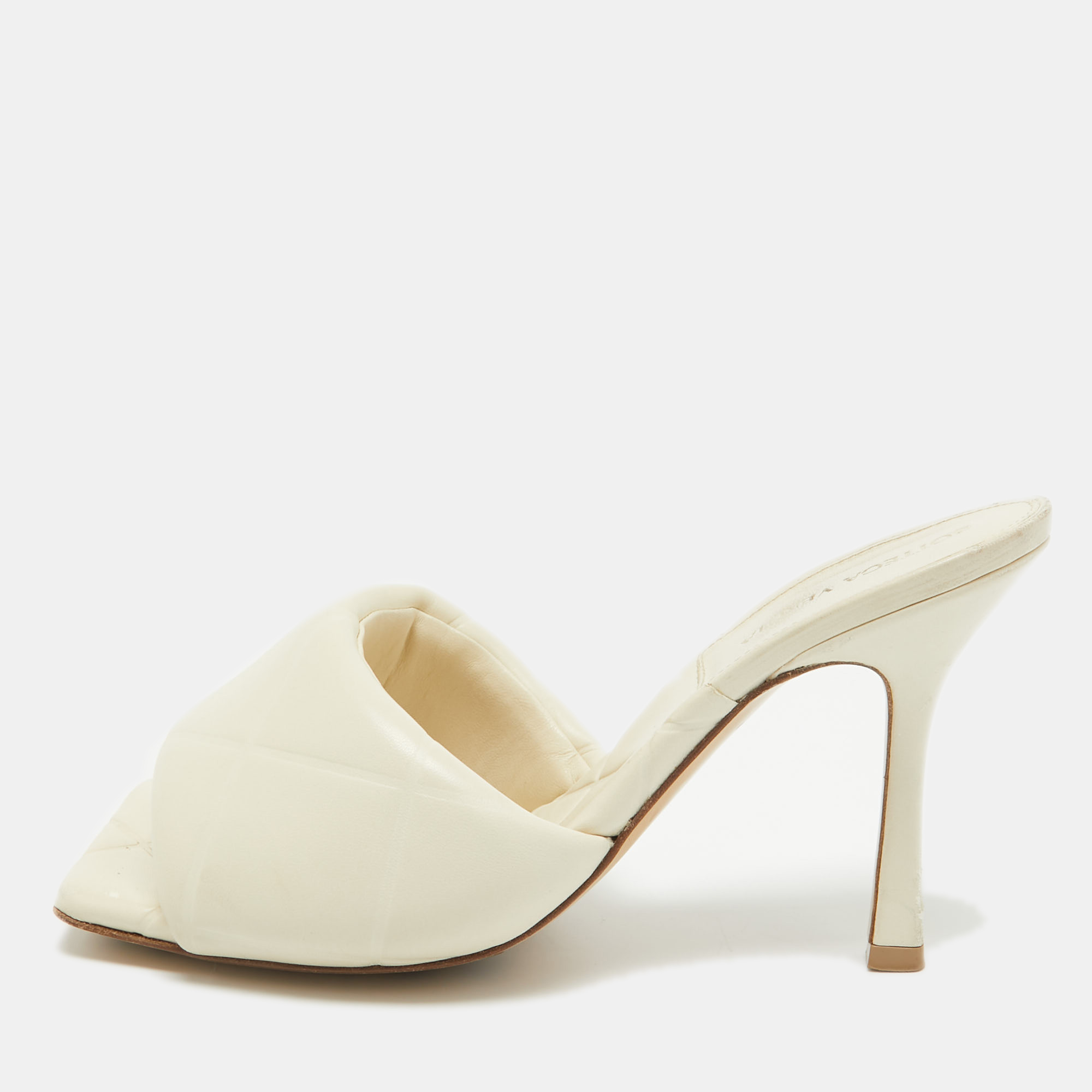 Bottega veneta white leather lido open toe slide sandals size 39.5