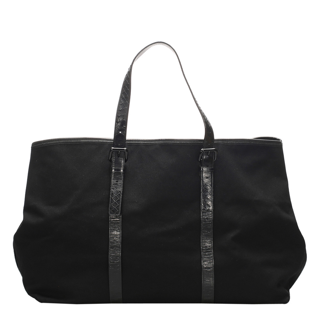 Image of Bottega Veneta Black Canvas Travel Bag