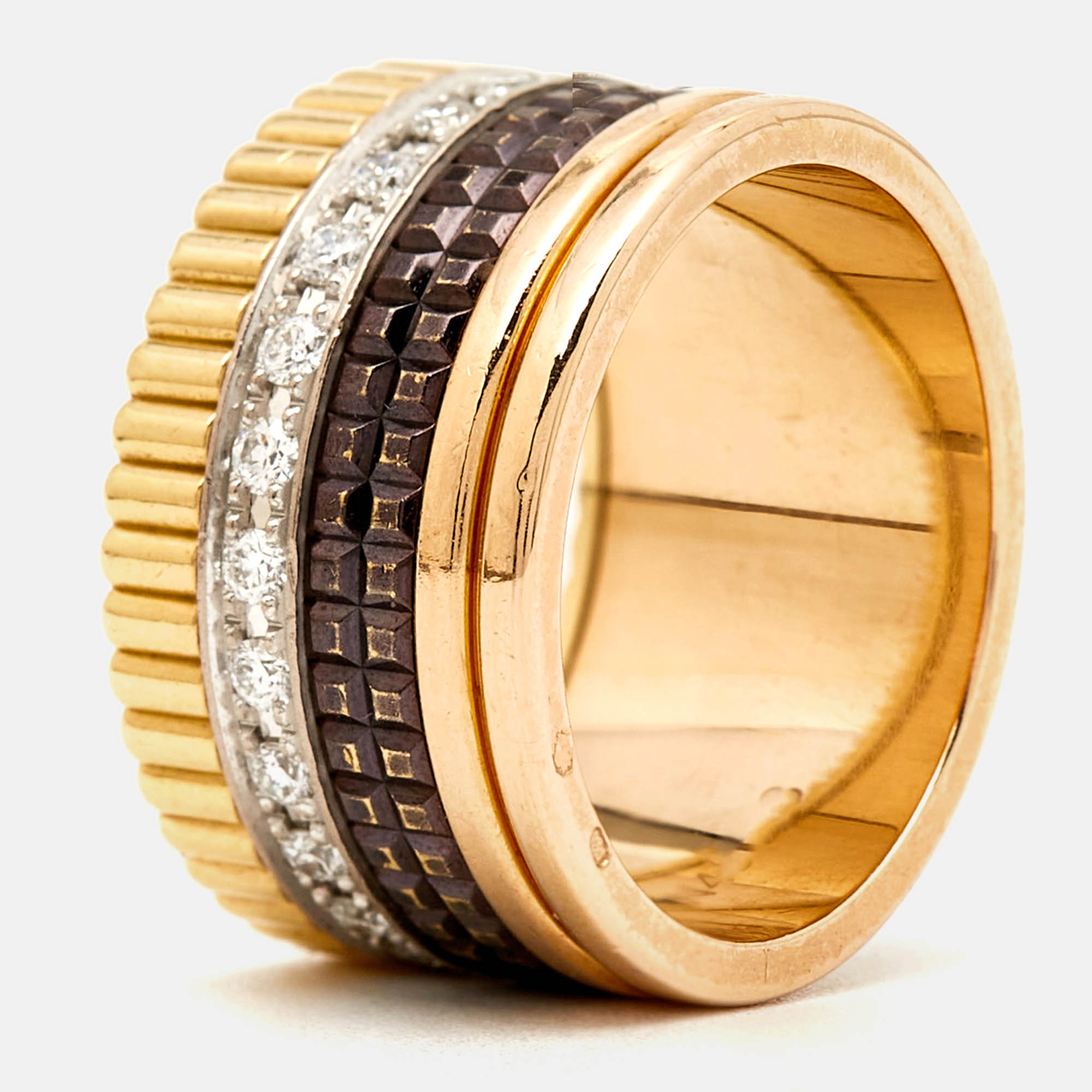 Boucheron Quatre Classique Diamonds PVD 18k Three Tone Gold Ring Size 52
