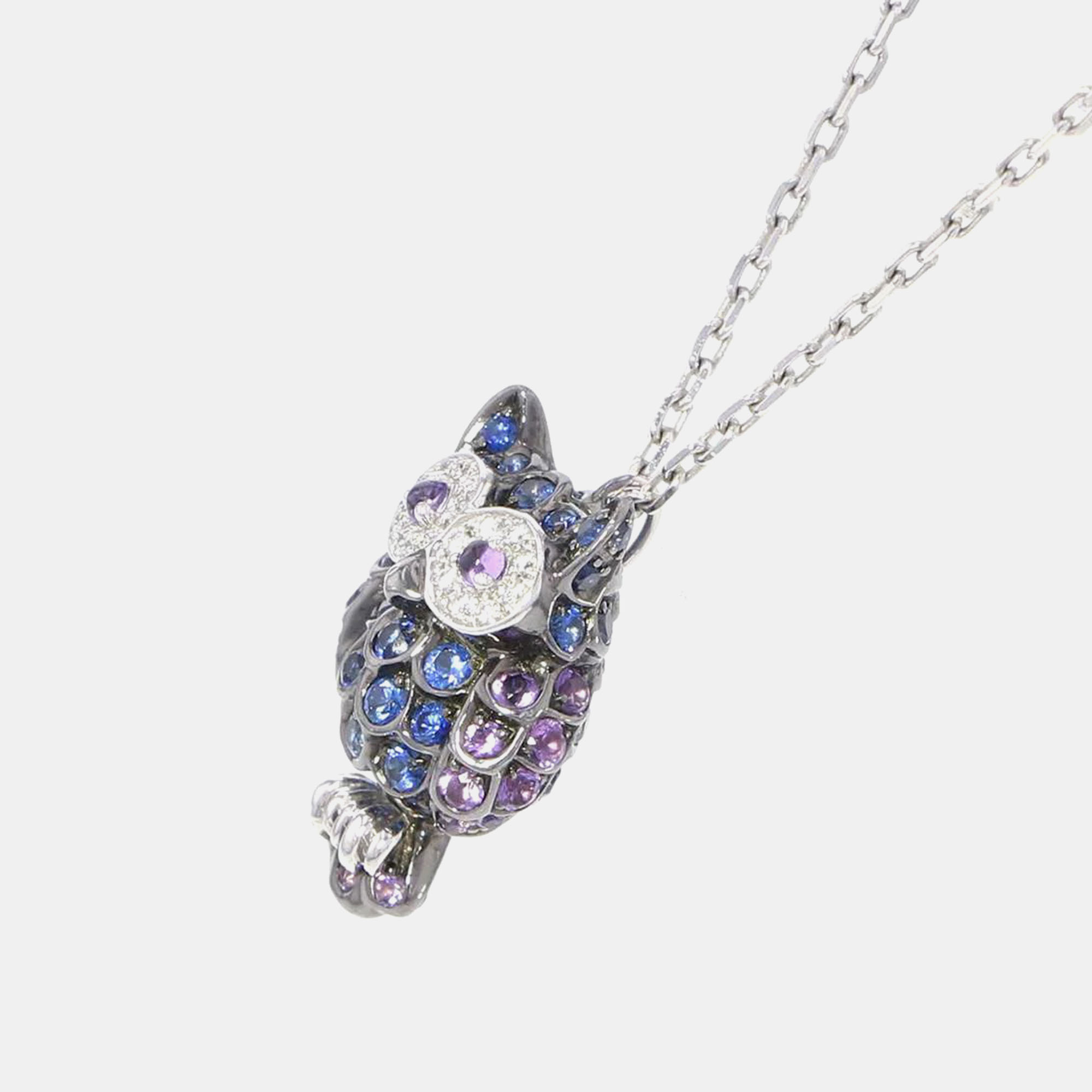 Boucheron 18K White Gold Noctua Owl Chouette Pendant Necklace