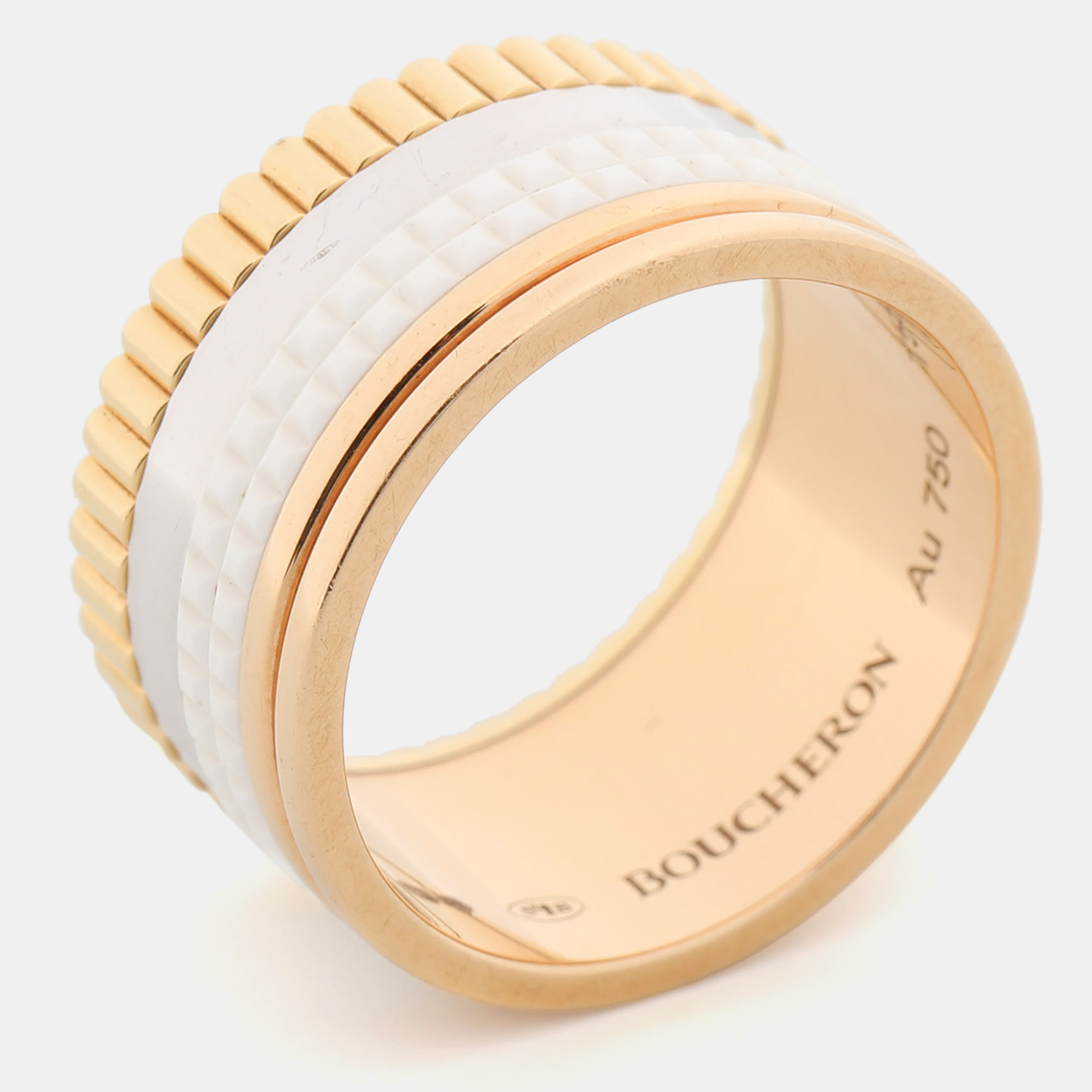 Boucheron Quatre White Edition Ceramic 18K Three Tone Gold Large Band Ring 58