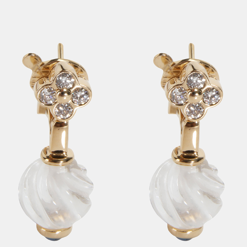 Boucheron Carved Rock Crystal & Diamond Earrings In 18K Yellow Gold 0.4 CTW