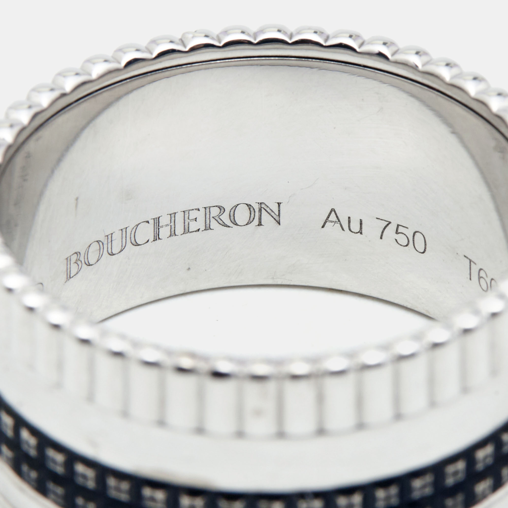 Boucheron Quatre Classique Black Edition PVD 18k White Gold Large Band Ring Size 60