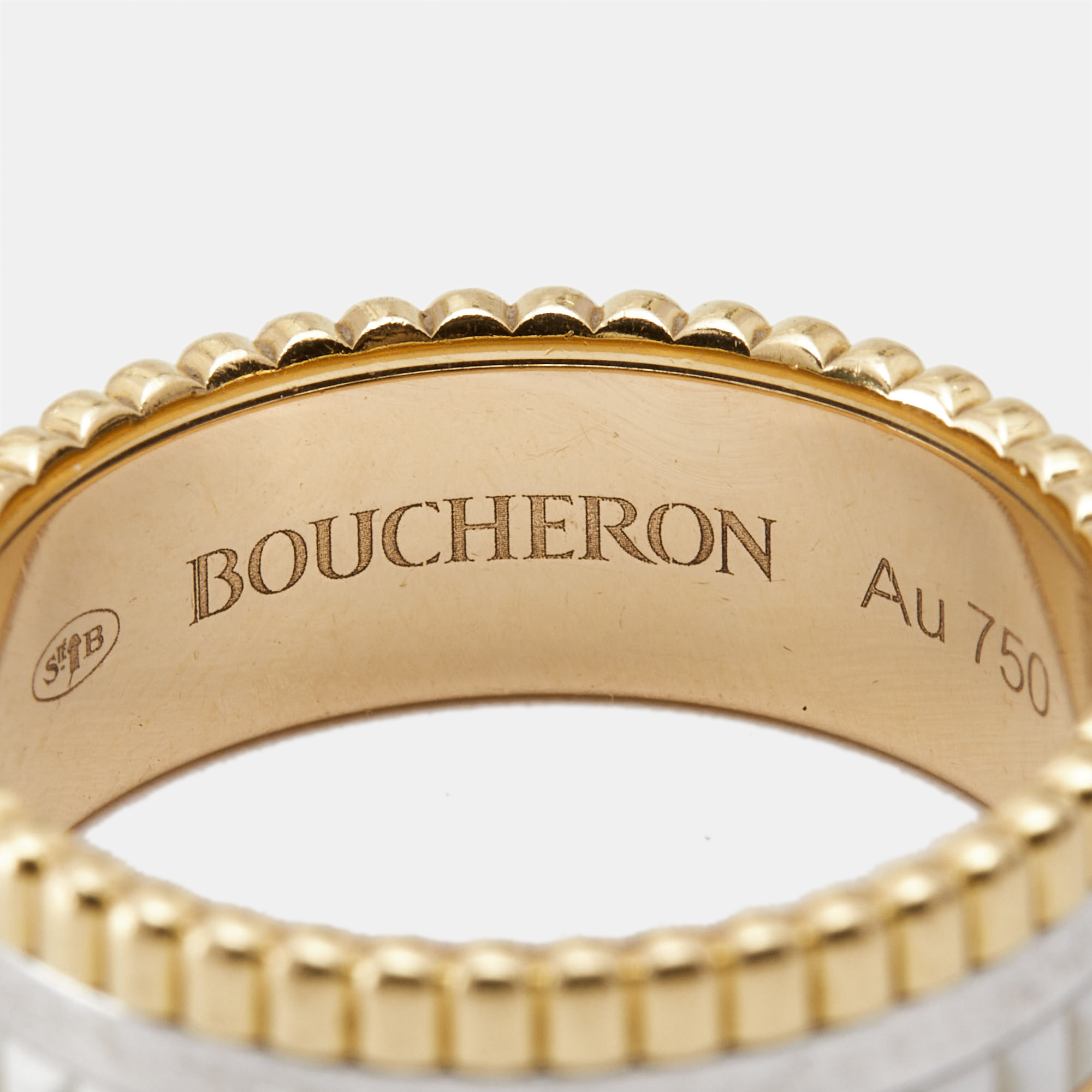 Boucheron Quatre Classique White Edition Ceramic 18k Three Tone Gold Ring Size 52