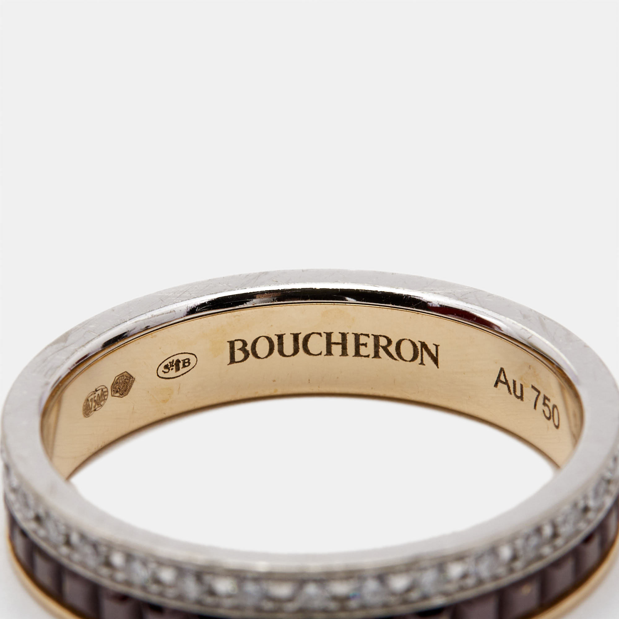 Boucheron Quatre Classique Diamonds Brown PVD 18k Two Tone Gold Wedding Band Ring Size 49
