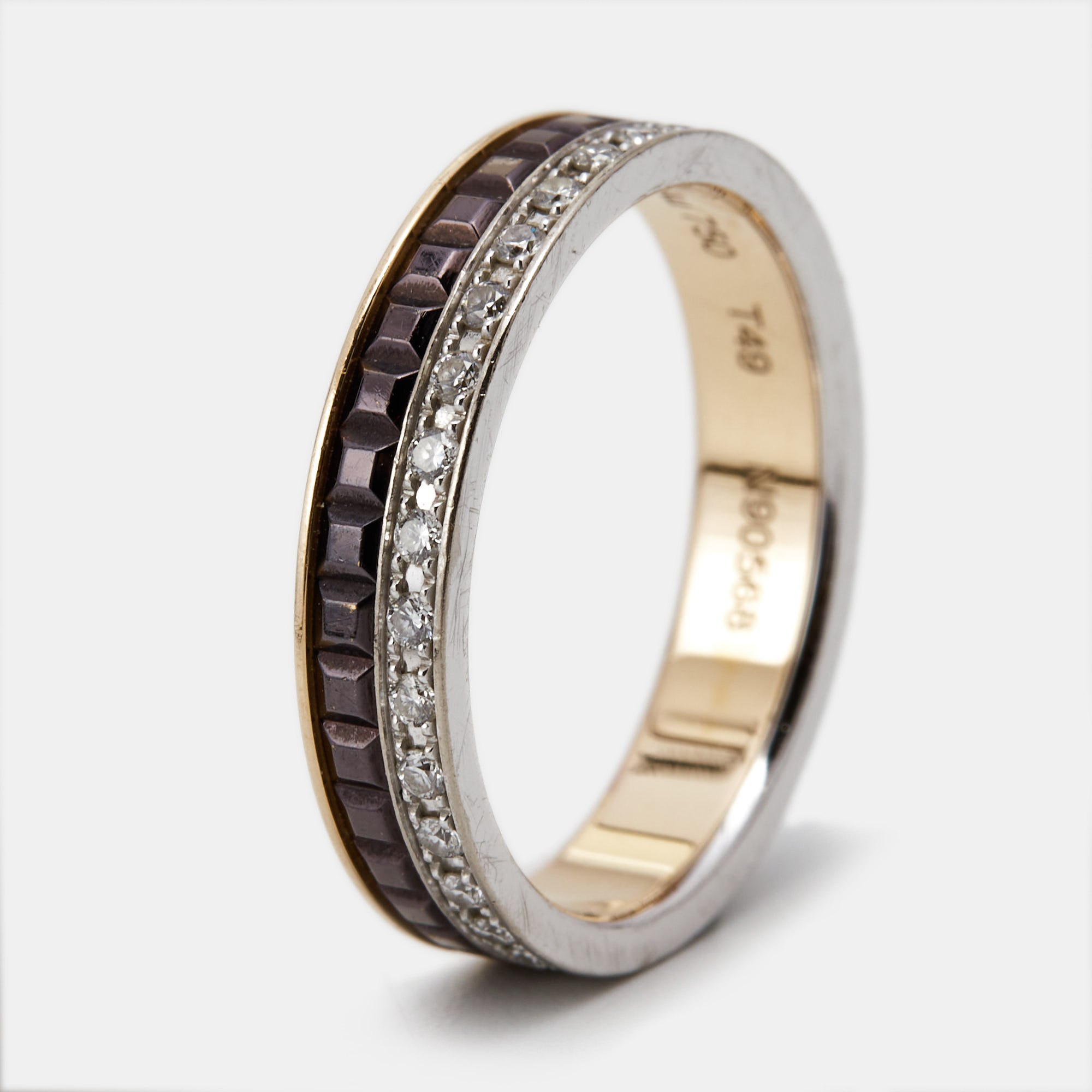 Boucheron quatre classique diamonds brown pvd 18k two tone gold wedding band ring size 49