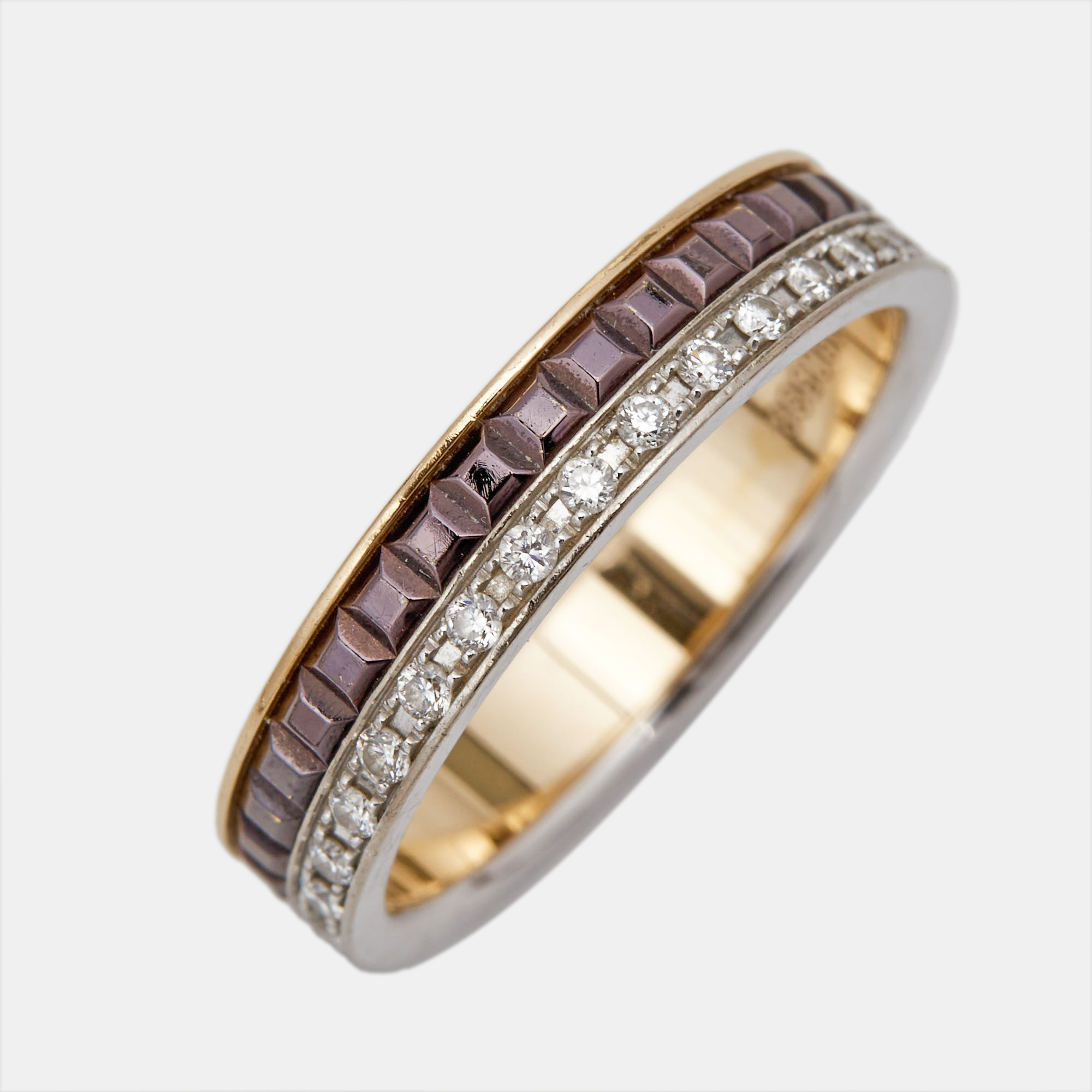 Boucheron Quatre Classique Diamonds Brown PVD 18k Two Tone Gold Wedding Band Ring Size 49