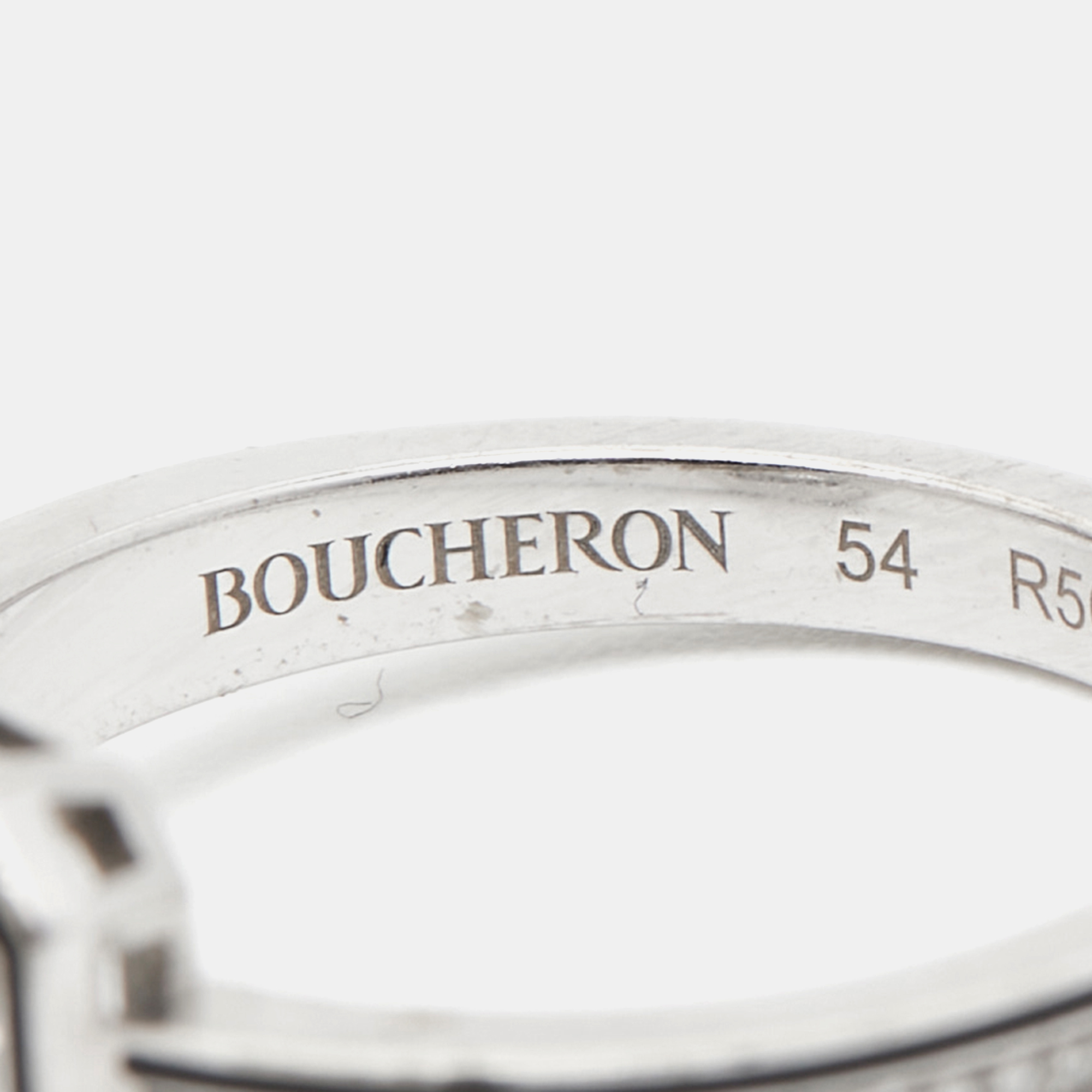 Boucheron Vendôme Liseré Diamonds Black Lacquer 18k White Gold Ring Size 54