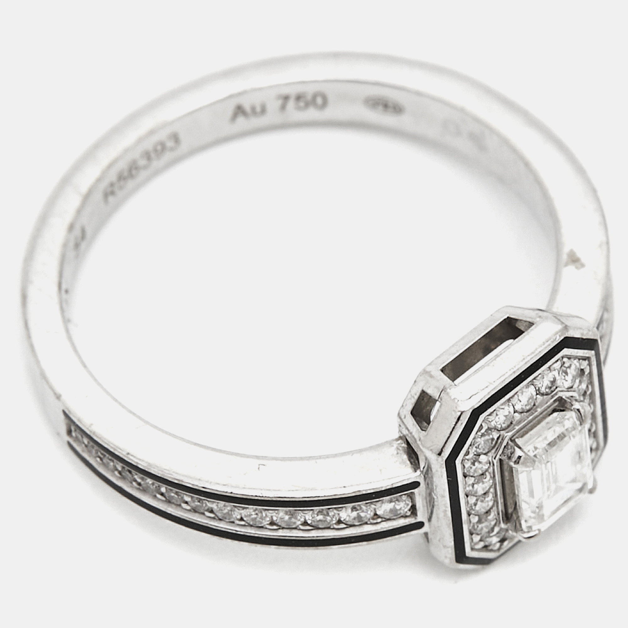 Boucheron Vendôme Liseré Diamonds Black Lacquer 18k White Gold Ring Size 54