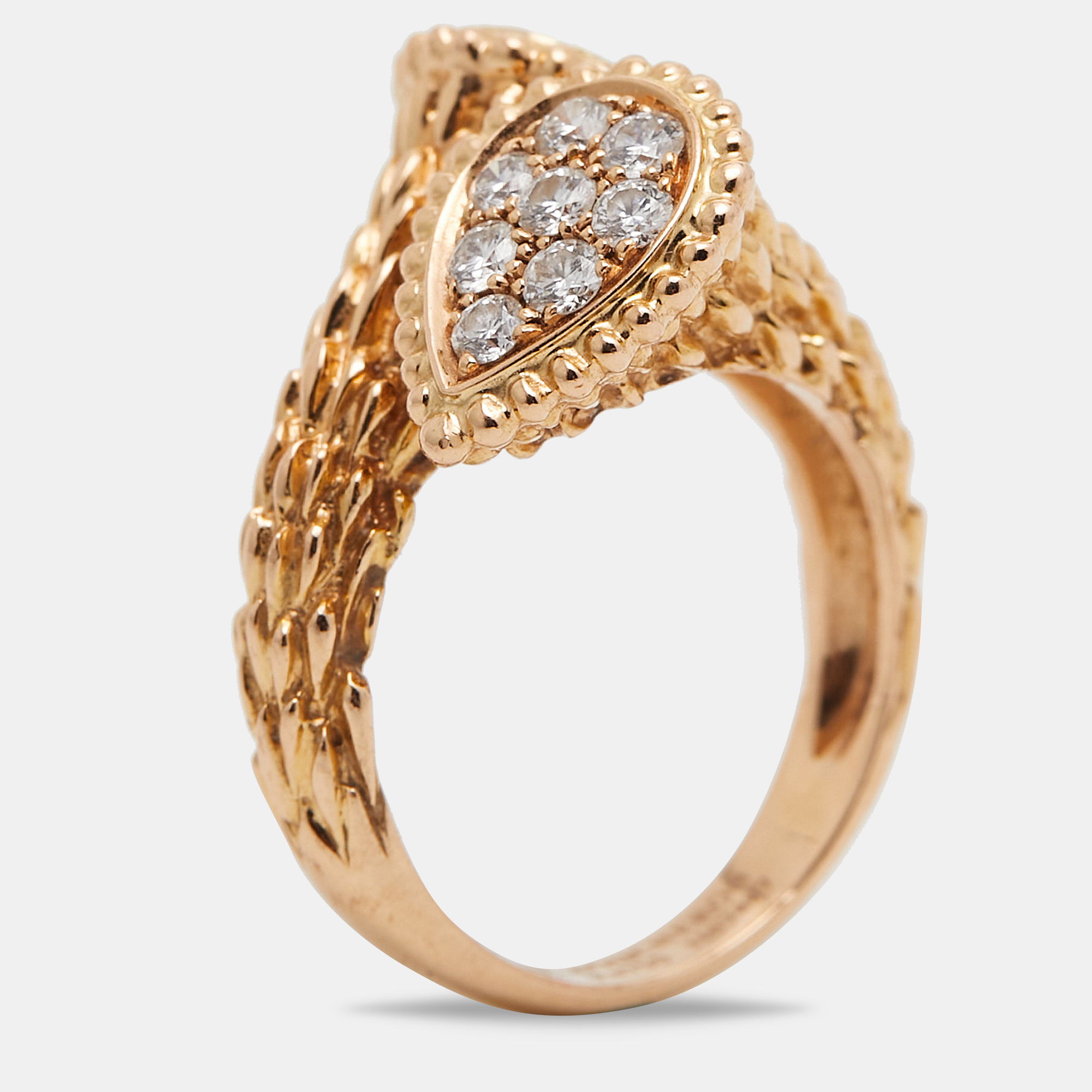 Boucheron serpent boheme toi et moi s motif diamond 18k yellow gold ring size 52