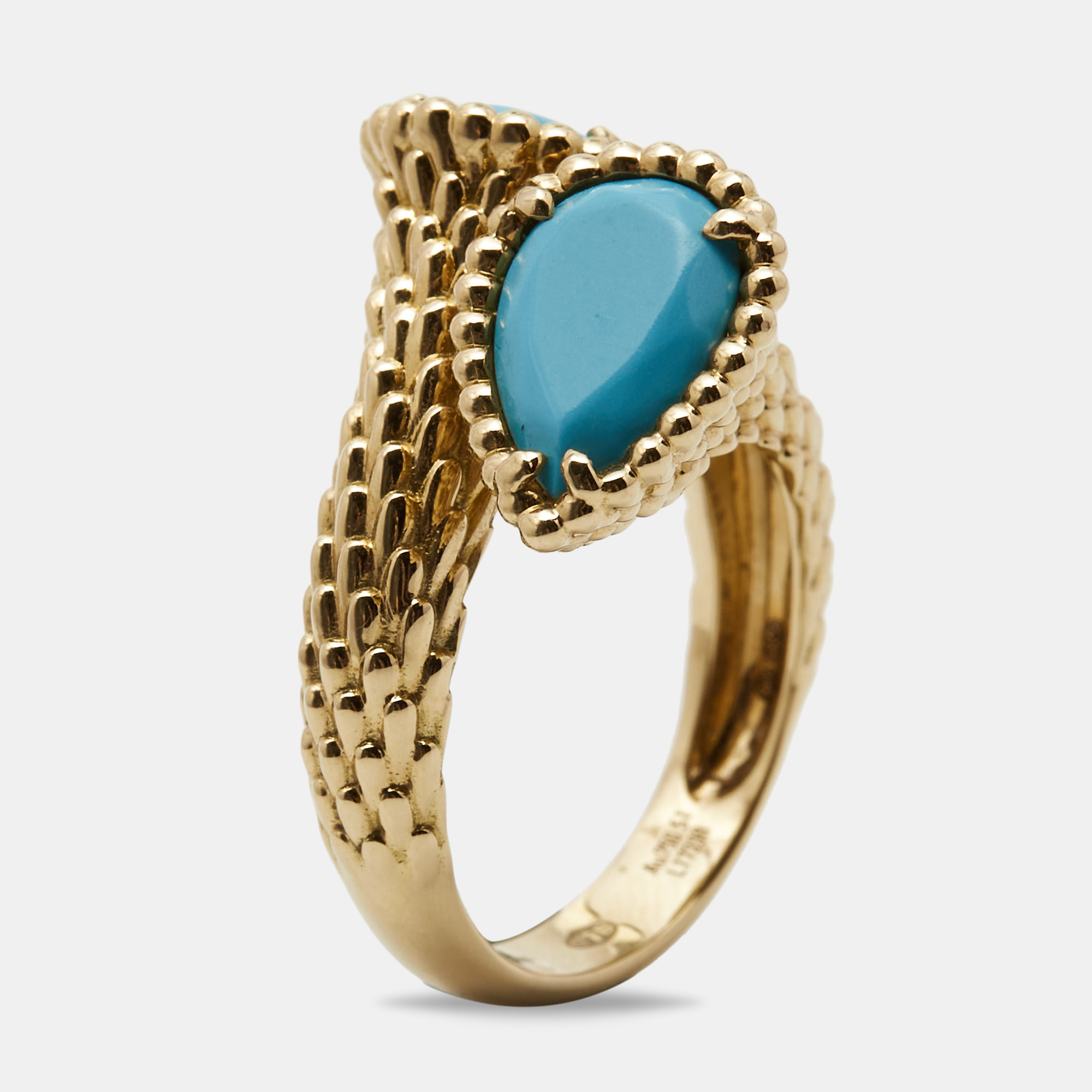 Boucheron toi et moi serpent boheme turquoise 18k yellow gold ring size 51