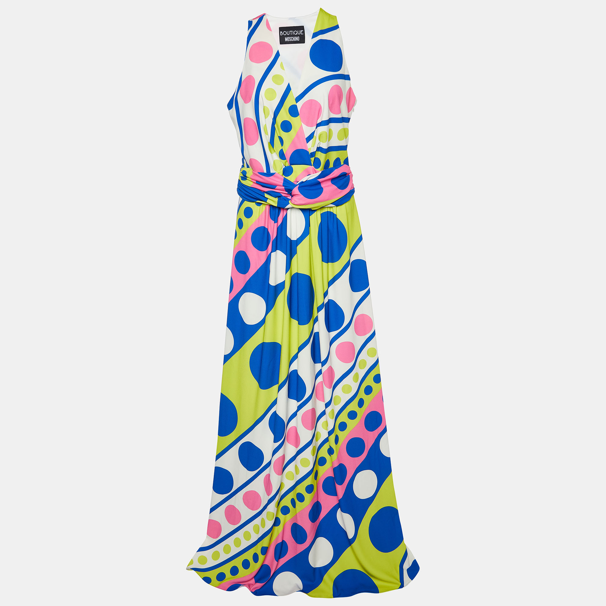 Boutique Moschino Multicolor Printed Jersey Sleeveless Maxi Dress M