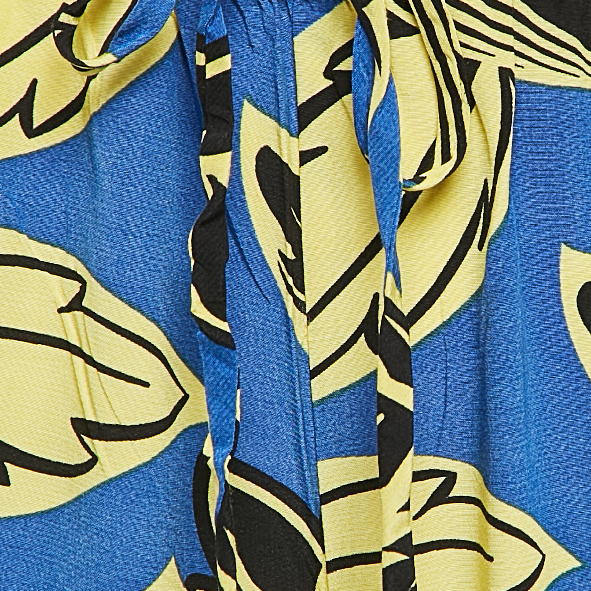 Boutique Moschino Blue/Yellow Leaf Print Crepe Trousers M