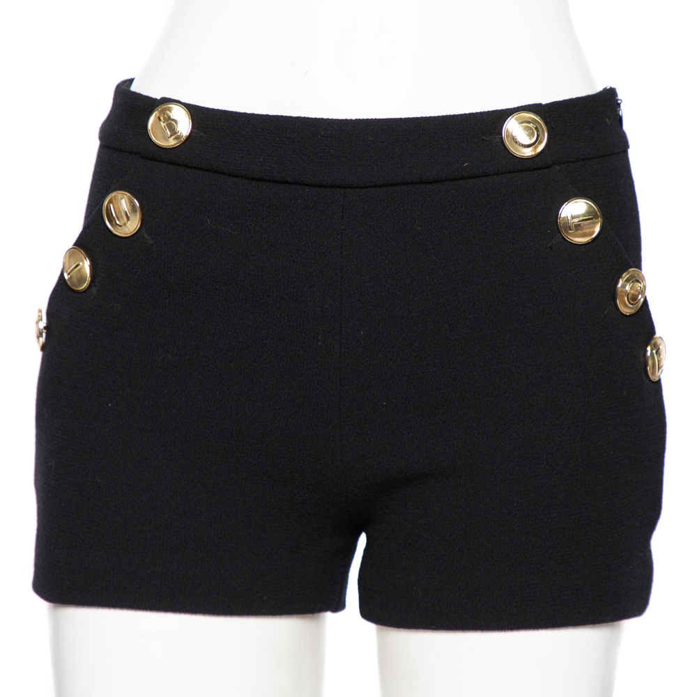 Boutique Moschino Black Textured Wool Button Detailed Shorts S