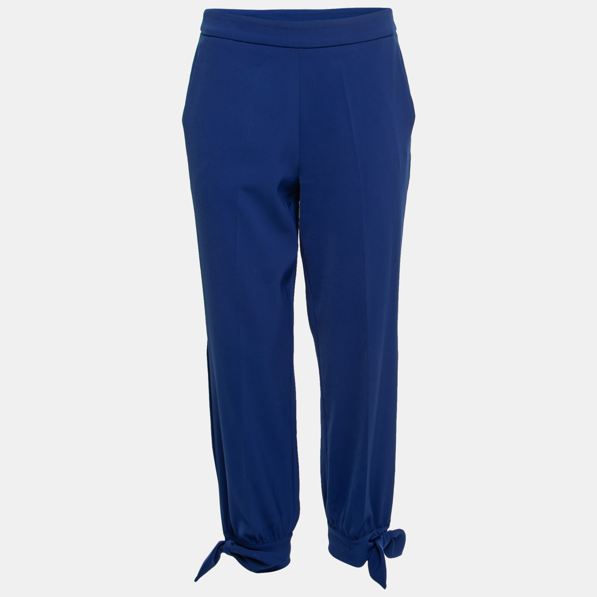 Boutique Moschino Blue Crepe Stretch Bow Detail Trousers M