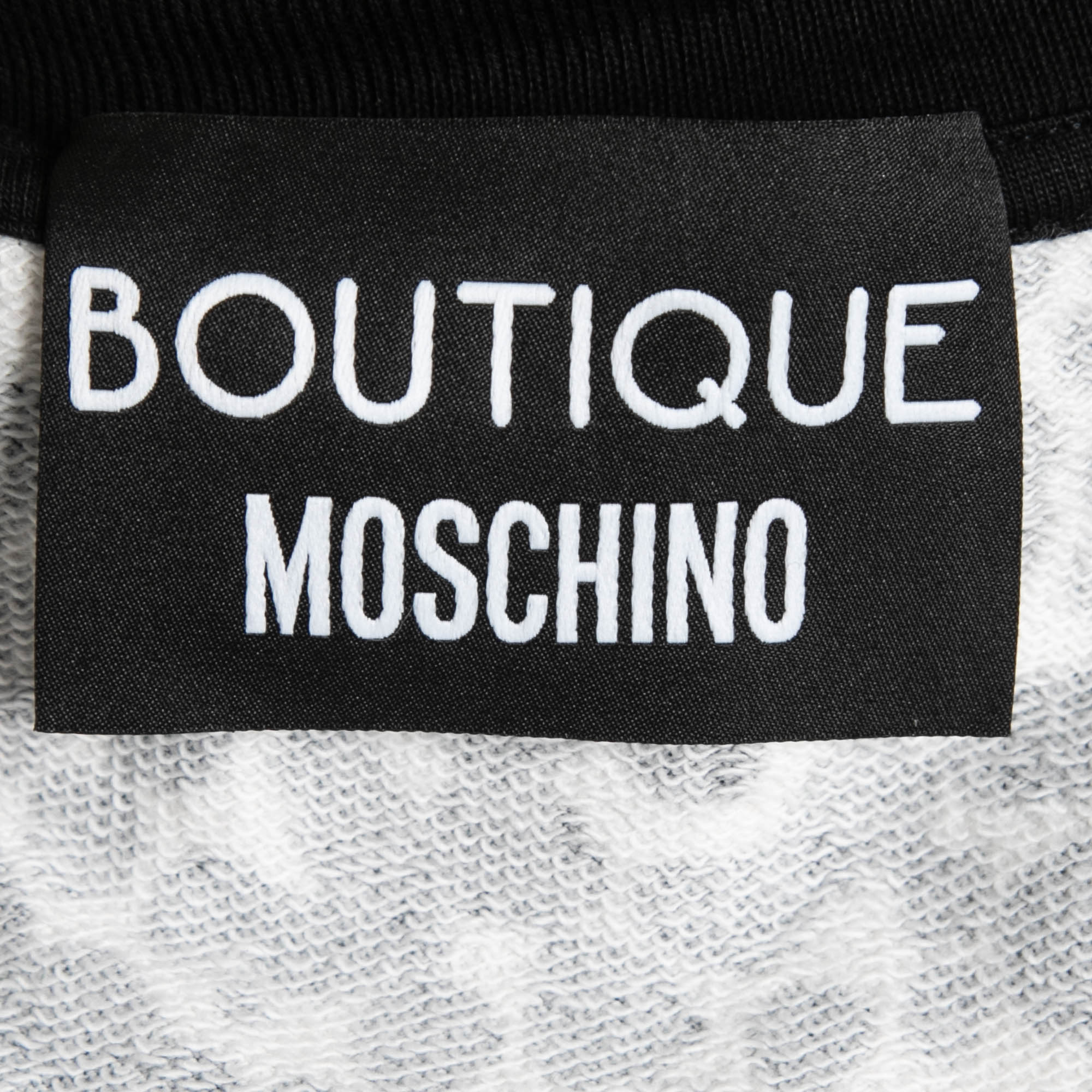 Boutique Moschino White/Black Printed Cotton Ruched Sleeve Sweater L