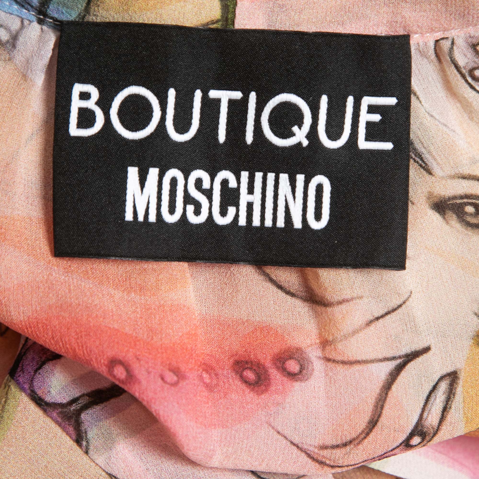 Boutique Moschino Multicolor Printed Tie Neck Detail Sleeveless Top S