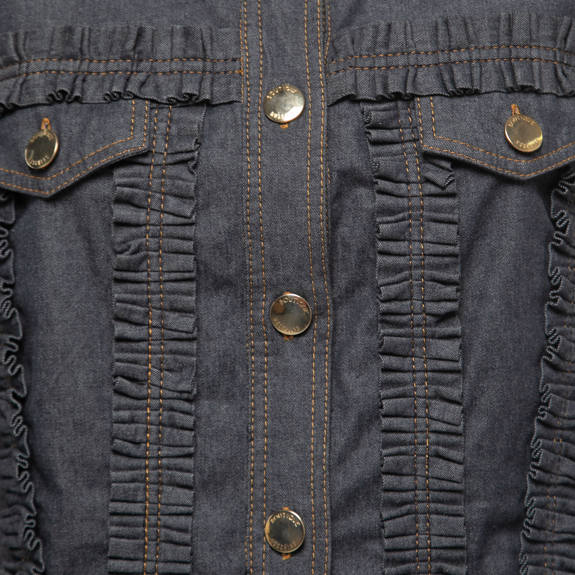 Boutique Moschino Dark Blue Denim Button Front Frill Detail Jacket L