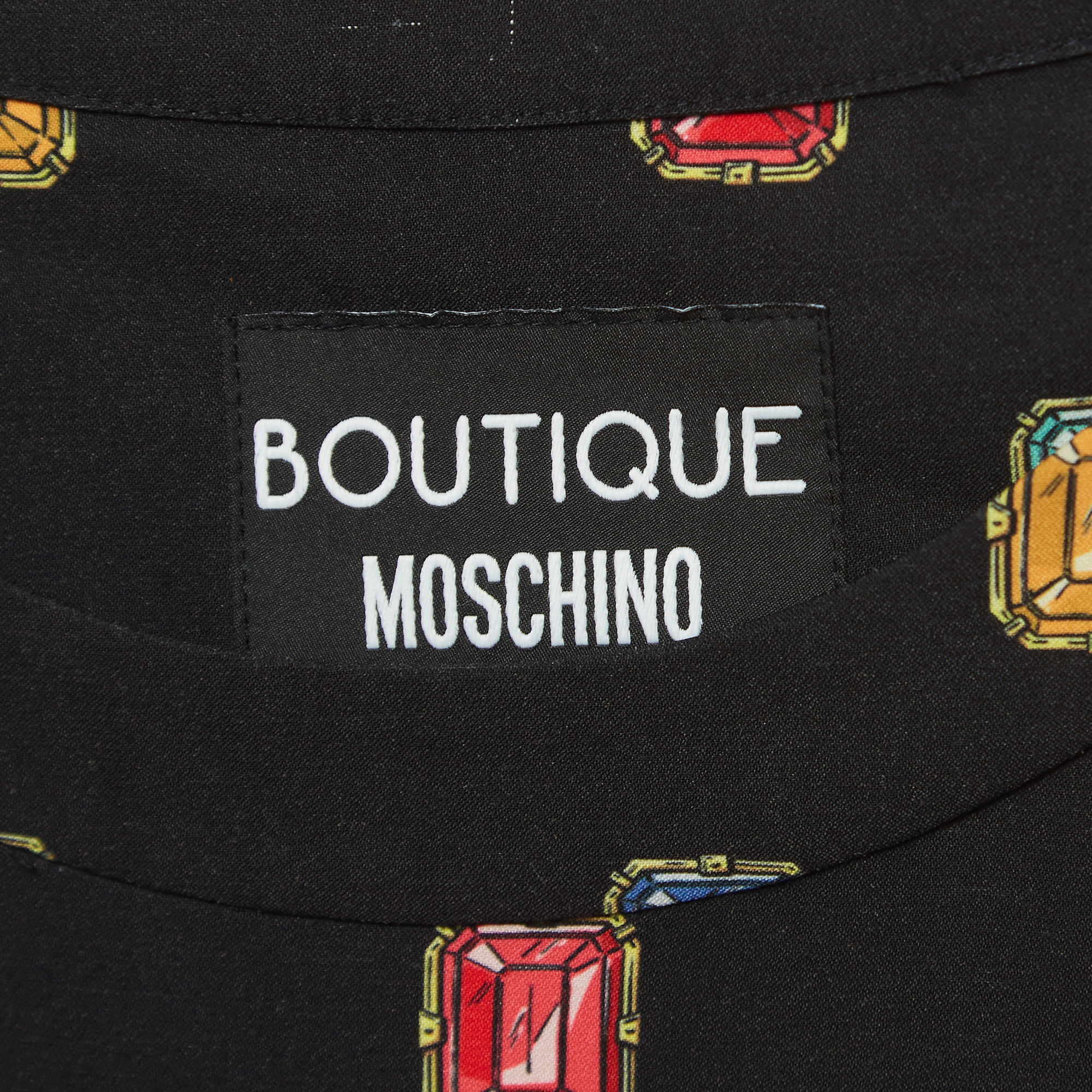 Boutique Moschino Black Jewel Printed Jersey Mini Dress M