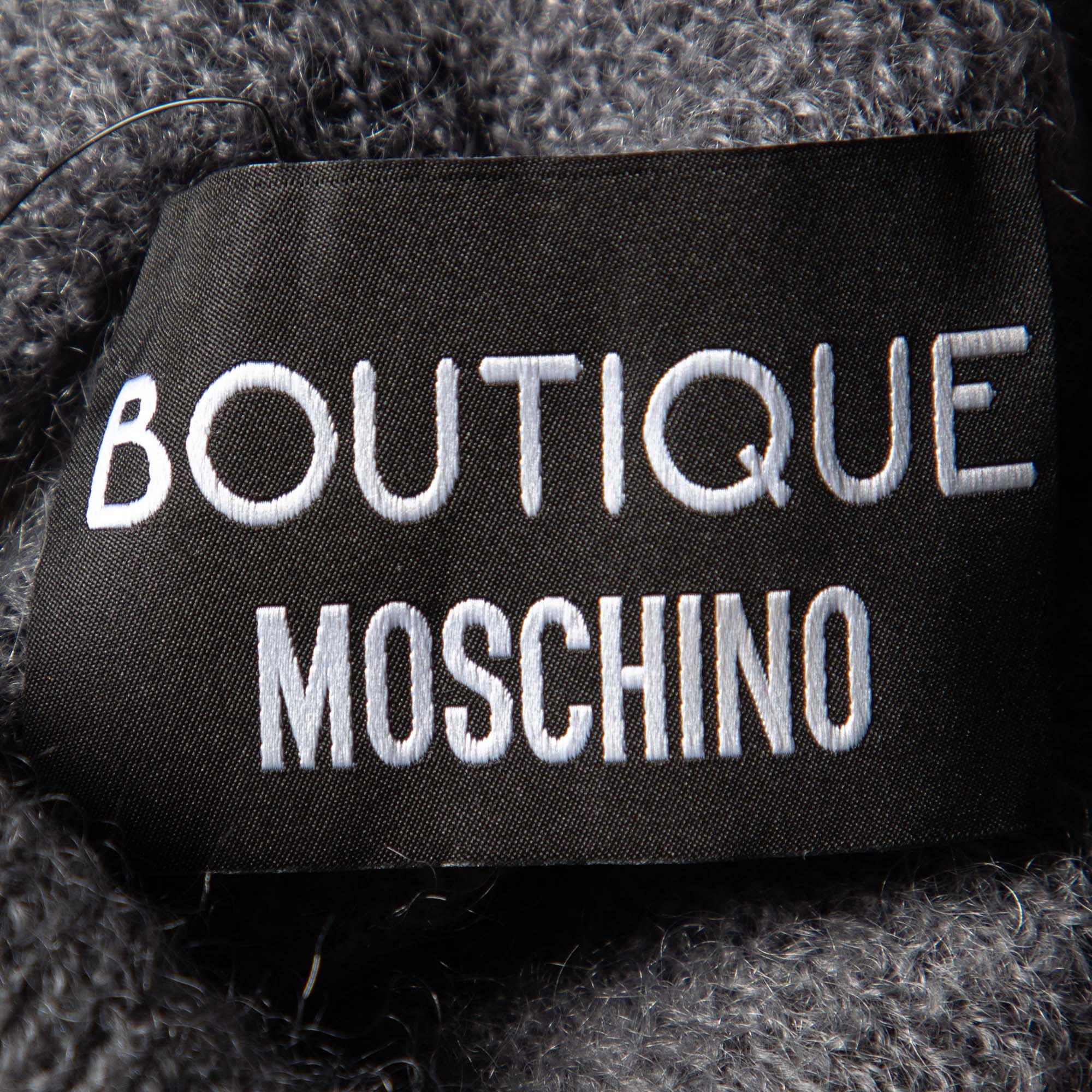 Boutique Moschino Grey Checked Mohair Wool Turtleneck Sweater M