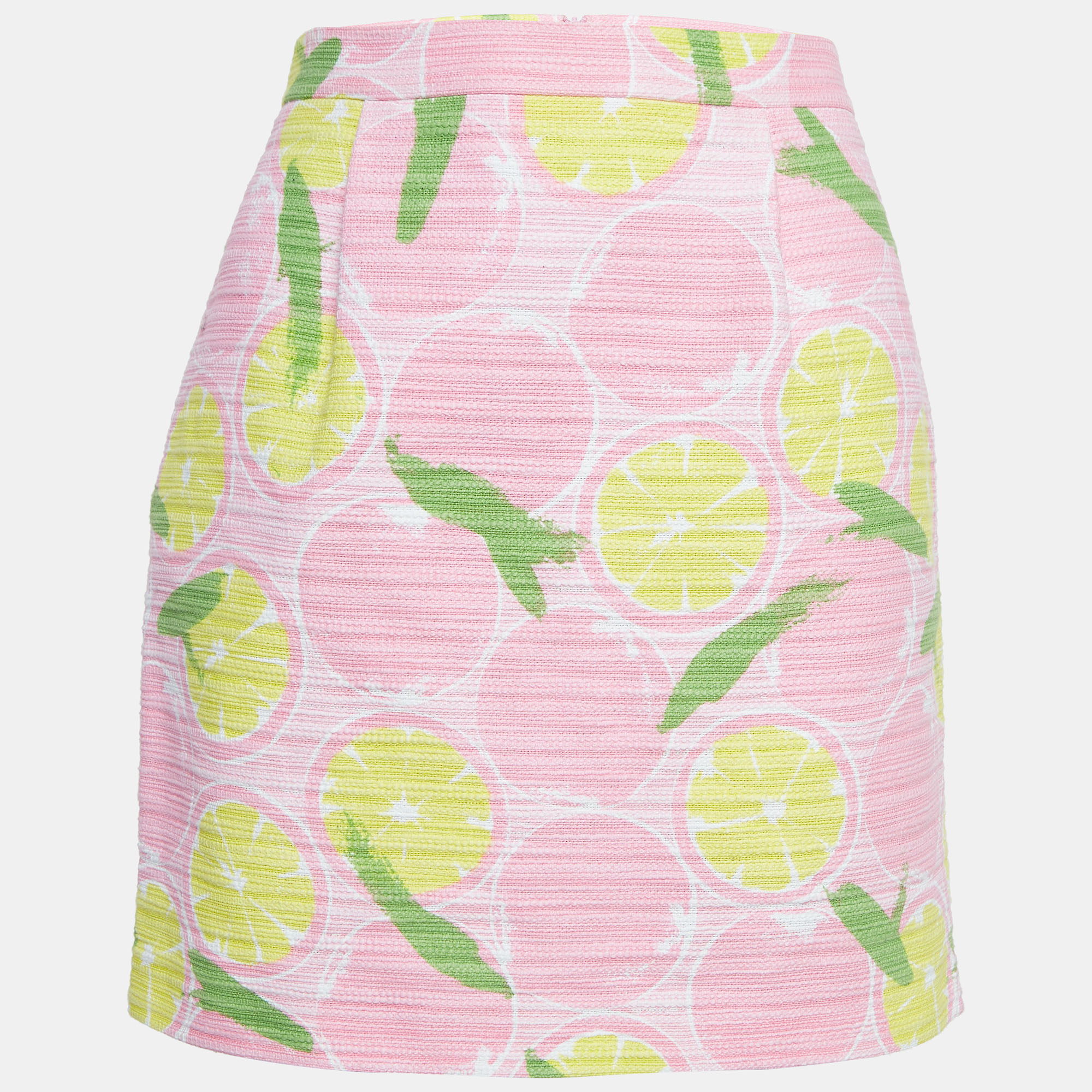 Boutique moschino pink lemon print cotton mini skirt m