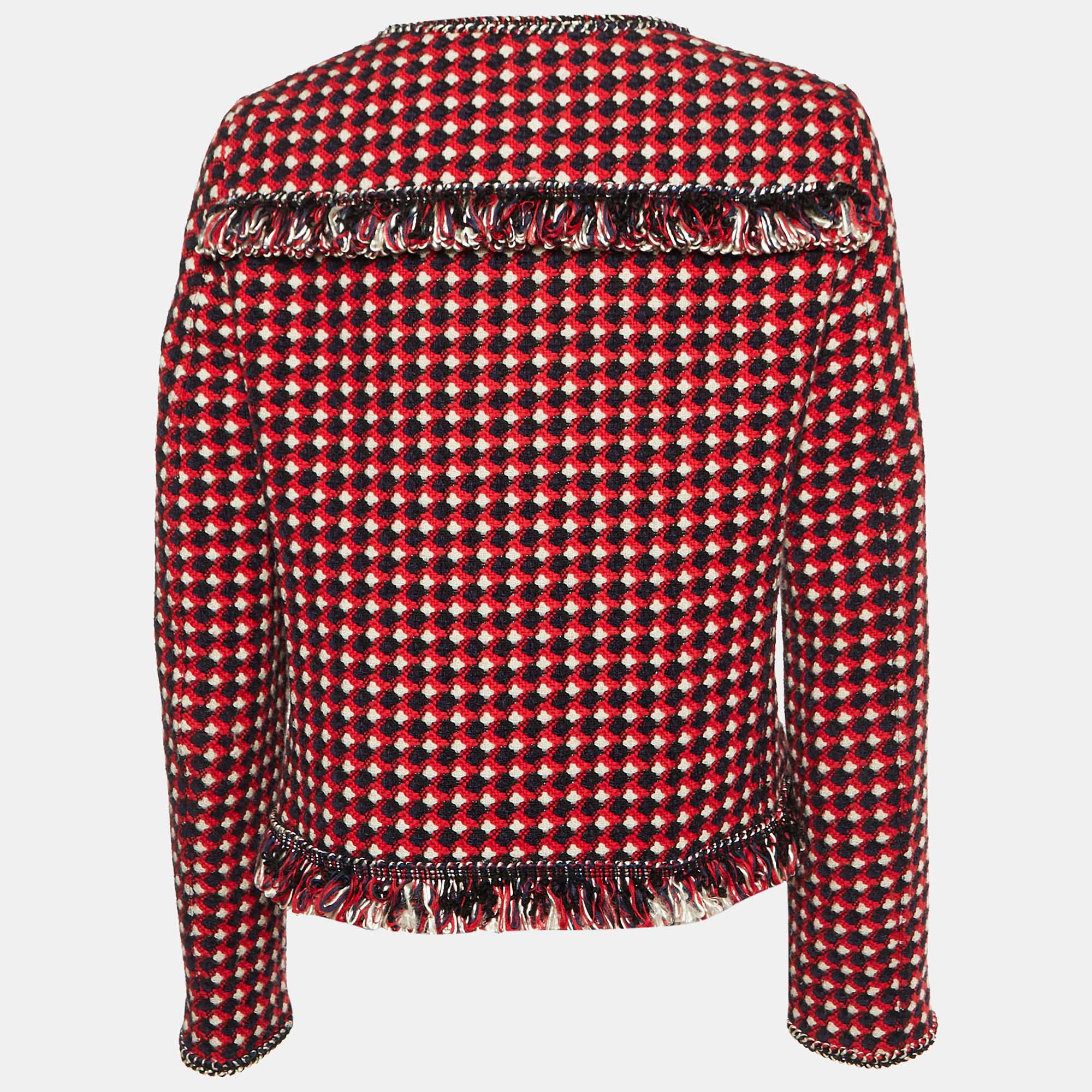 Boutique Moschino Red Tweed Fringed Jacket M