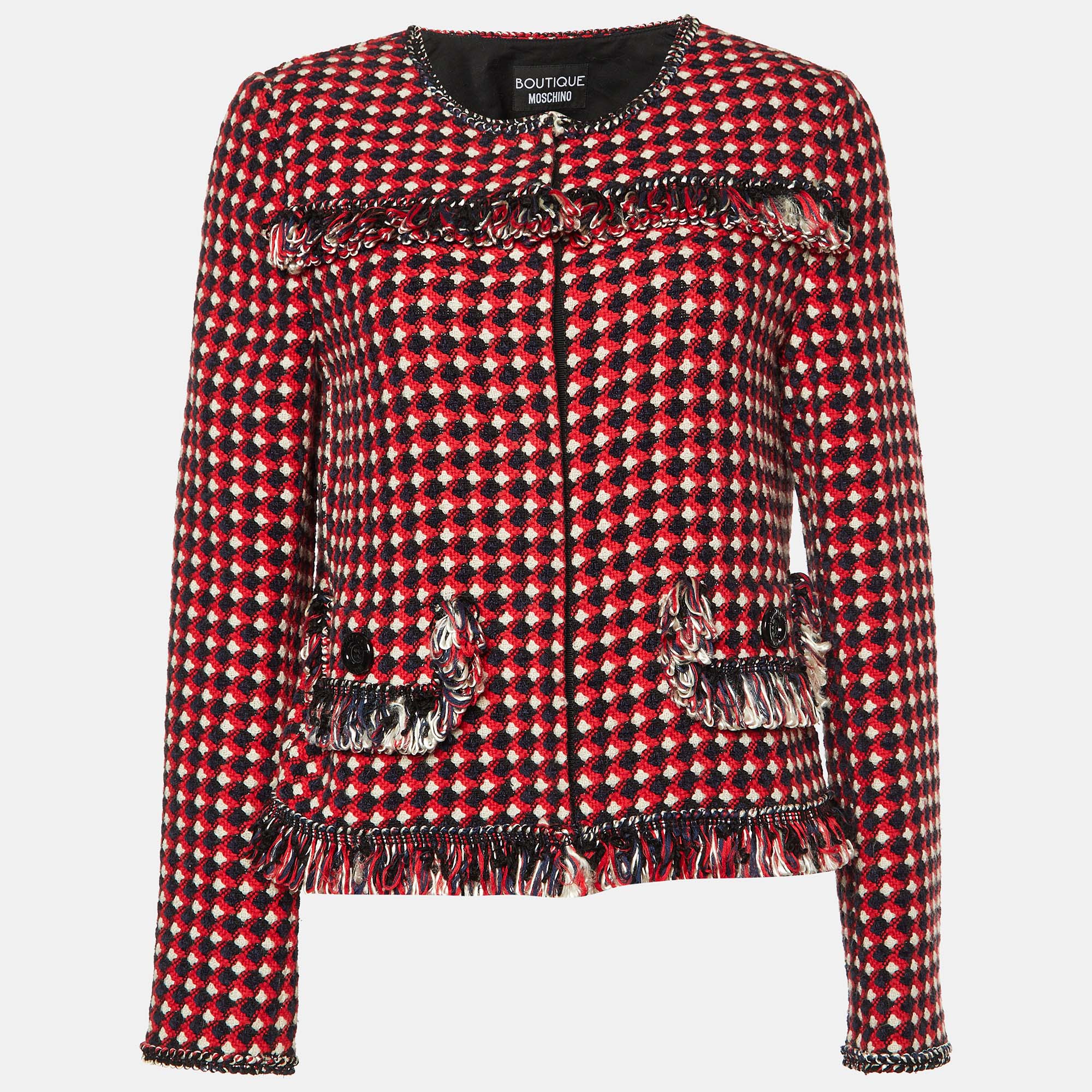 Boutique moschino red tweed fringed jacket m