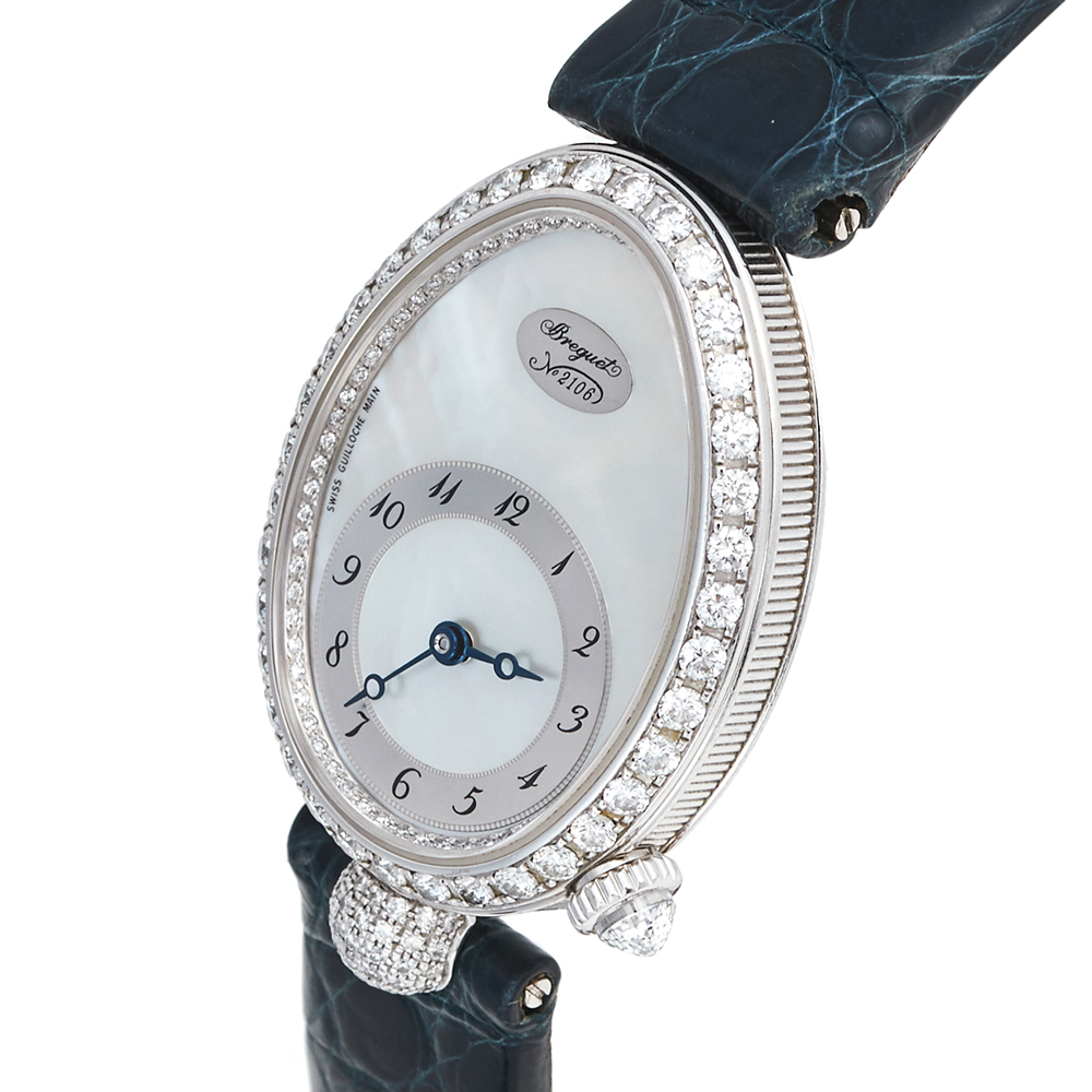 

Breguet MOP 18k White Gold Diamonds Leather Reine de Naples 8928bb/58/844.dd0d Women's Wristwatch 25