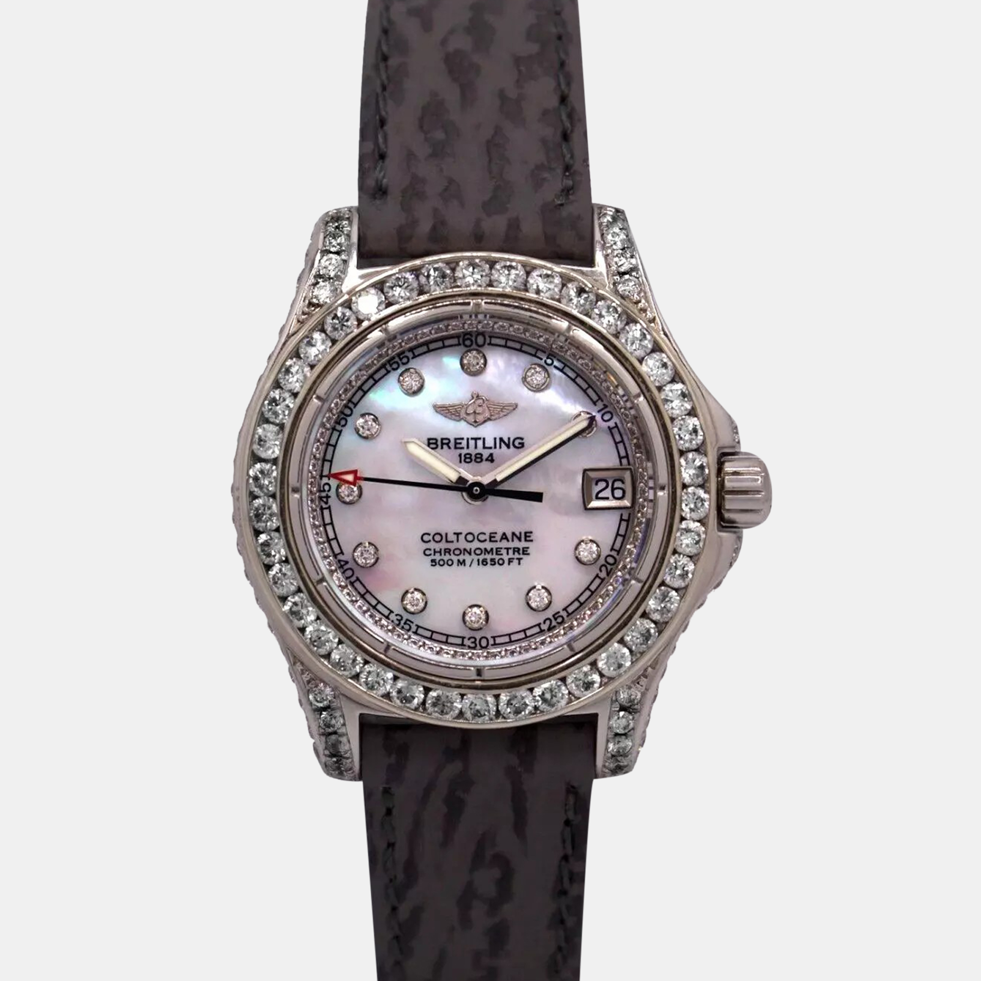 Breitling White MOP Diamond Stainless Steel Colt A77380 Quartz Women's Wristwatch 33 mm
Breitling White MOP Diamond Stainless Steel Colt A77380 Quartz Women's Wristwatch 33 mm