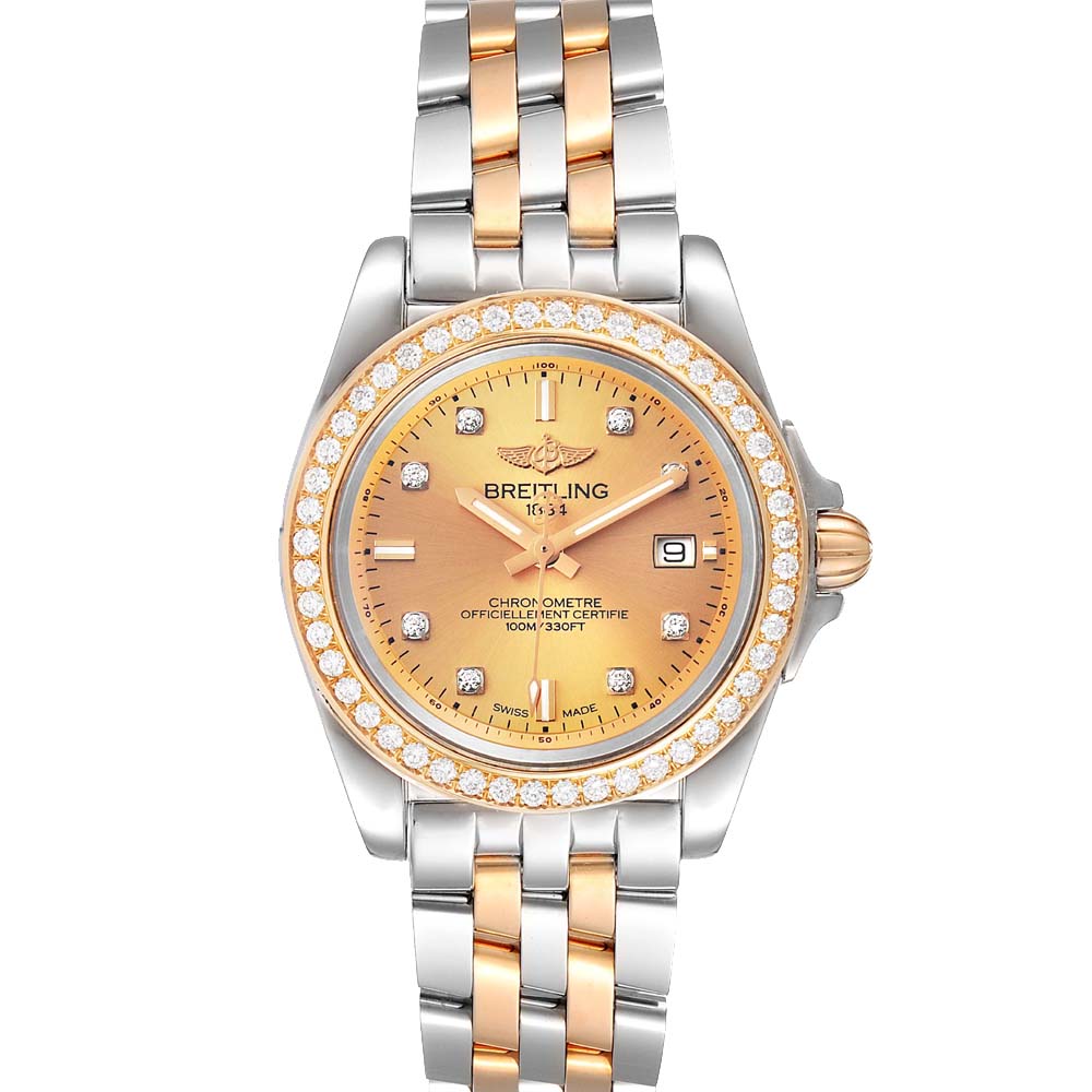 Breitling Champagne Diamonds 18K Rose Gold And Stainless Steel Galactic C71330 Women's Wristwatch 32 MM