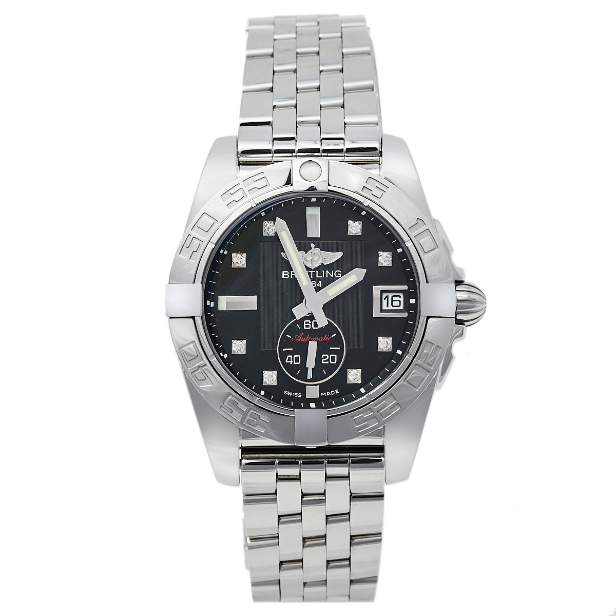 Breitling Black Stainless Steel Diamonds Galactic A37330 Men's Wristwatch 36 mm