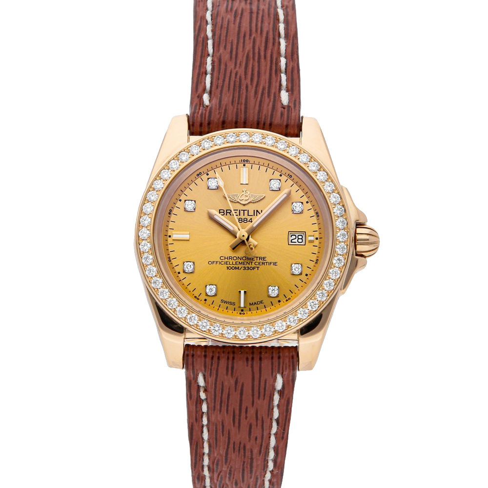 Breitling Champagne Diamonds 18K Rose Gold Galactic H7133053/H550 Women's Wristwatch 32 MM