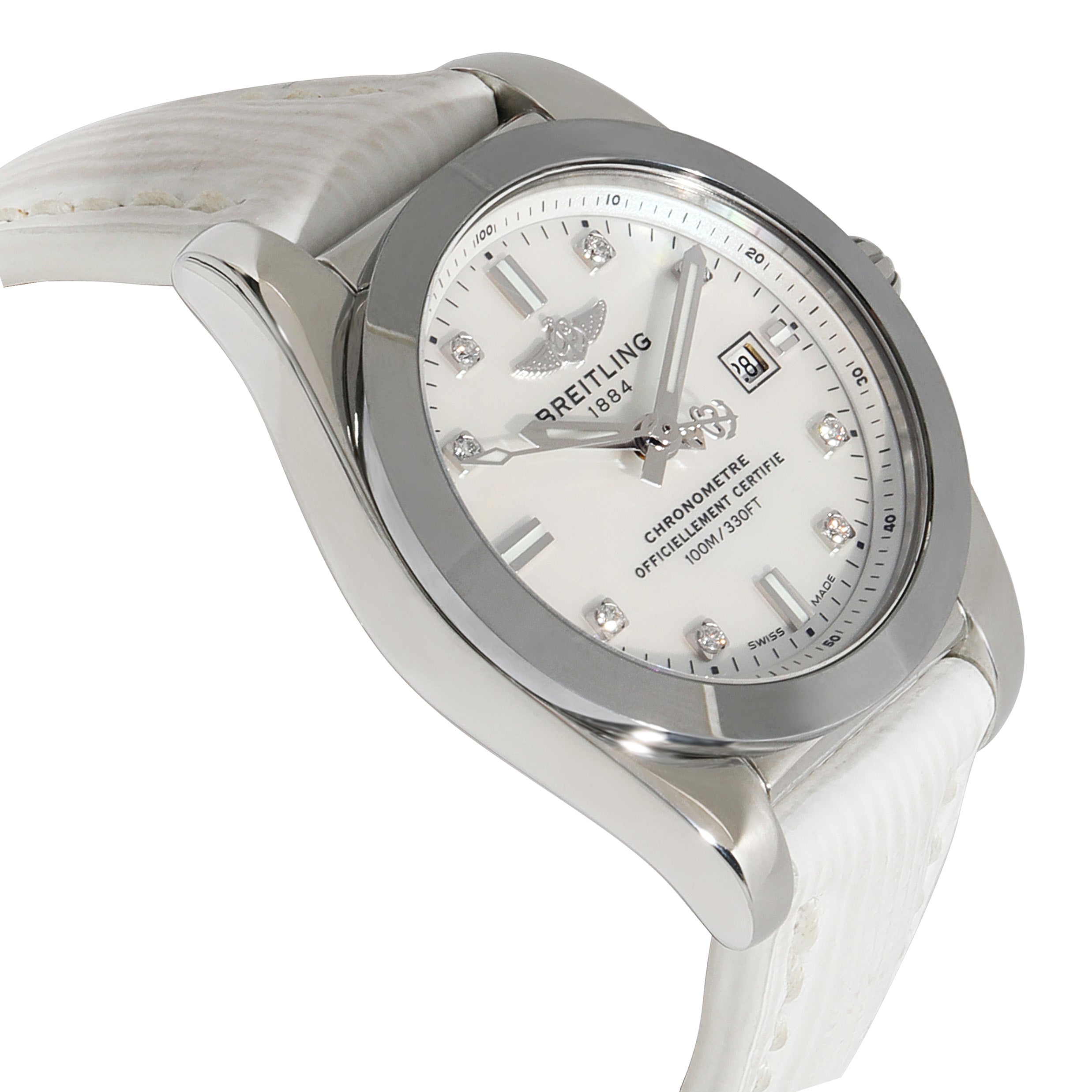 Breitling White Diamonds Stainless Steel Galactic W7234812/A785 Quartz Women's Wristwatch 29 Mm