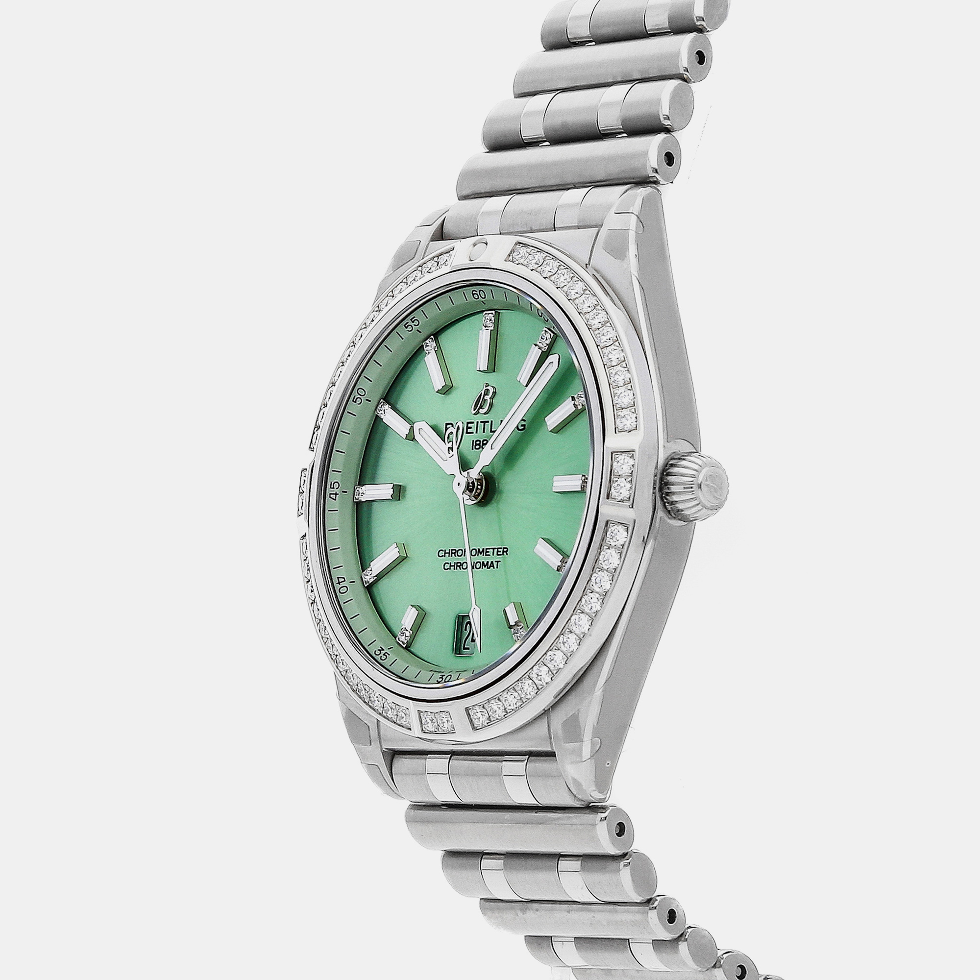Breitling Green Diamond Stainless Steel Chronomat A10380591L1A1 Automatic Women's Wristwatch 36 Mm