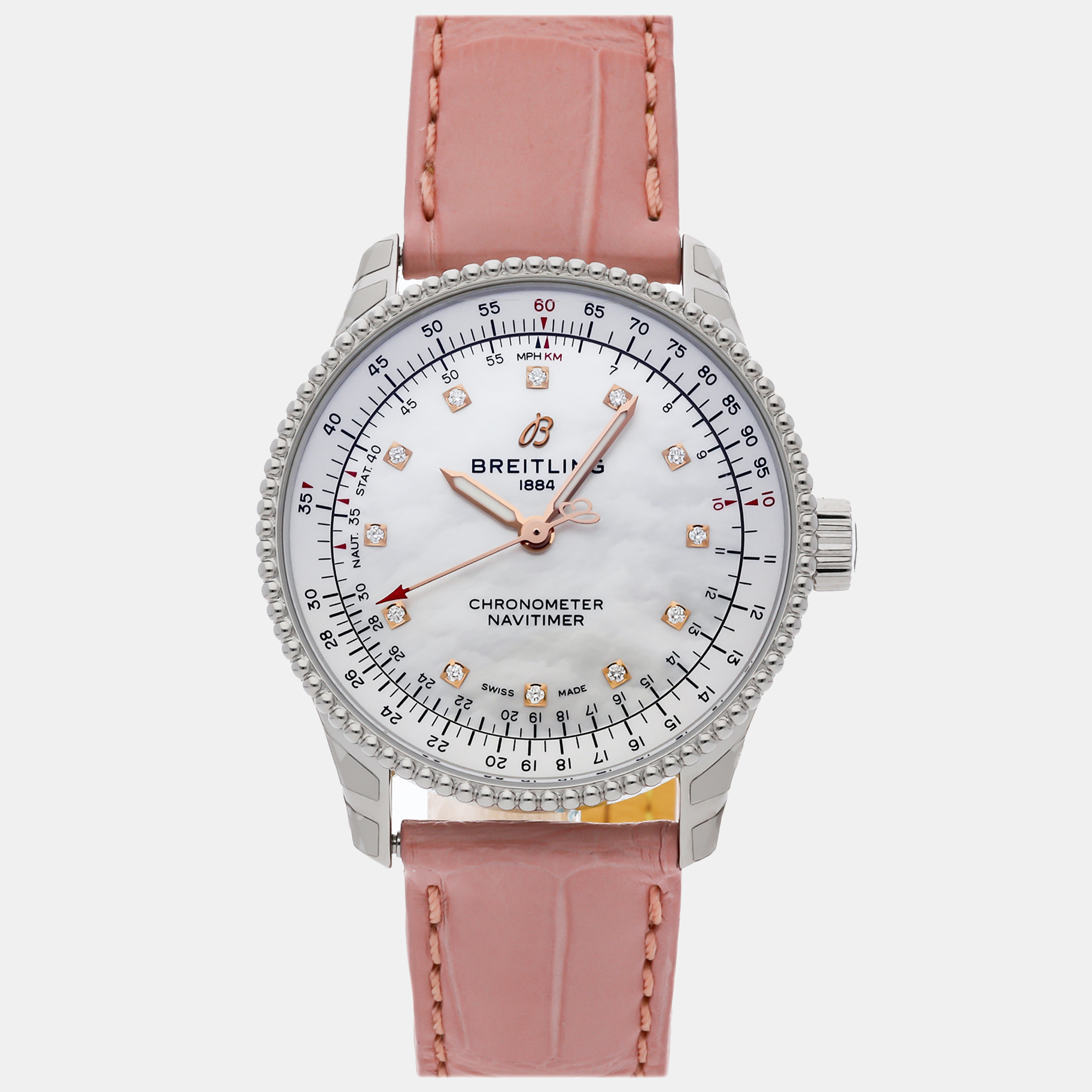 Breitling white shell stainless steel navitimer a17395211a1p3 automatic women's wristwatch 35 mm