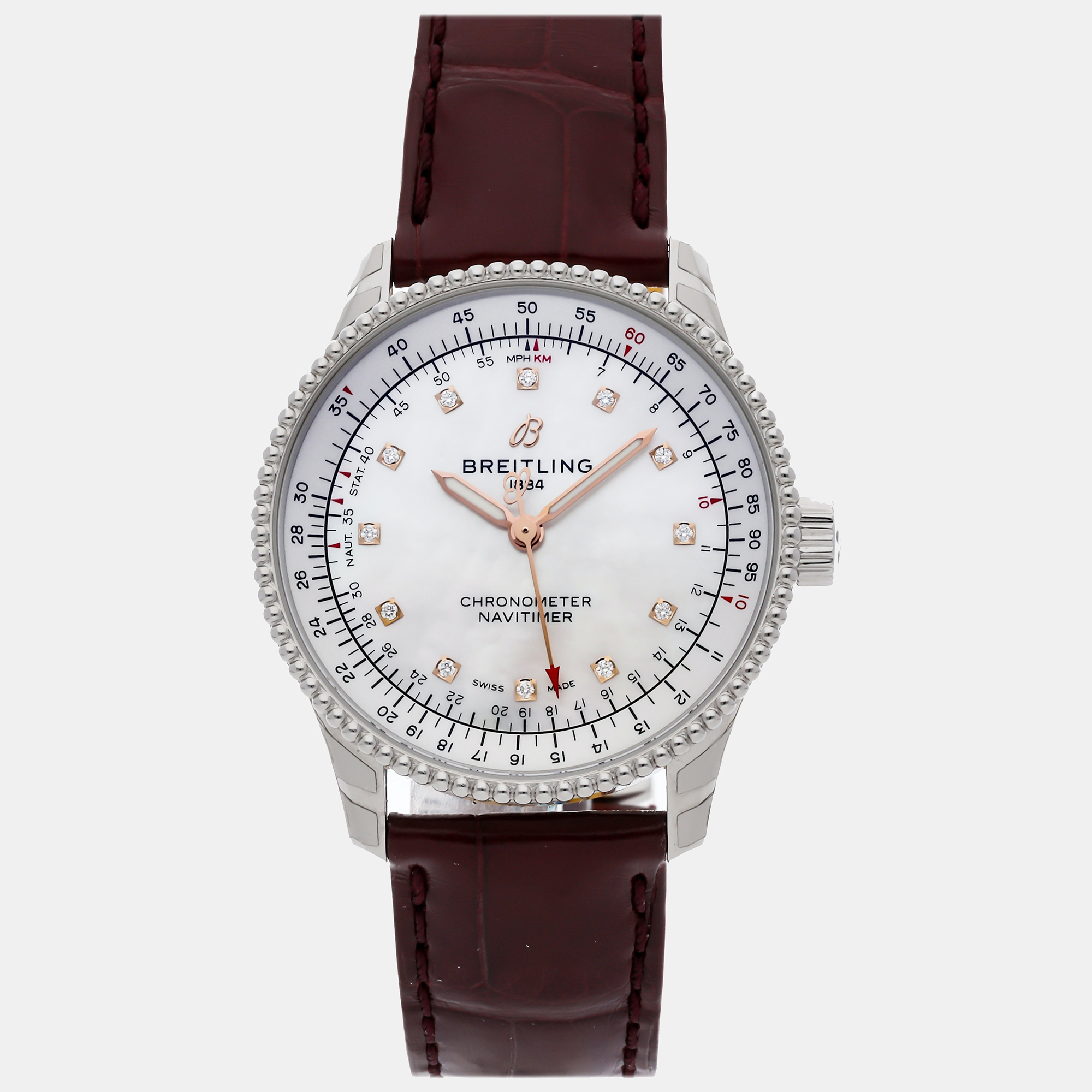 Breitling White Shell Navitimer A17395211A1P2 Automatic Women's Wristwatch 35 Mm