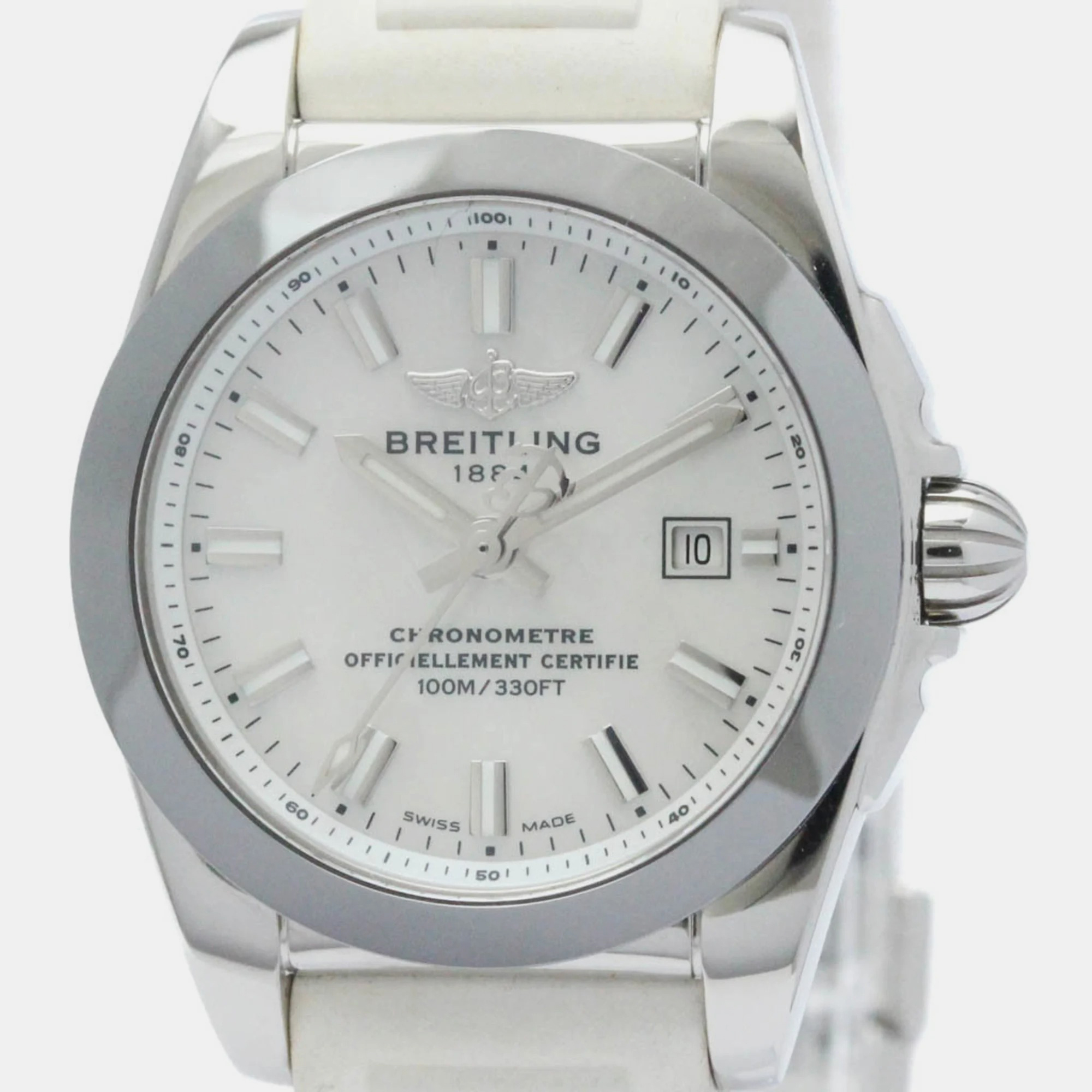 Breitling White Shell Stainless Steel Galactic W72348 Quartz Women's Wristwatch 27 Mm