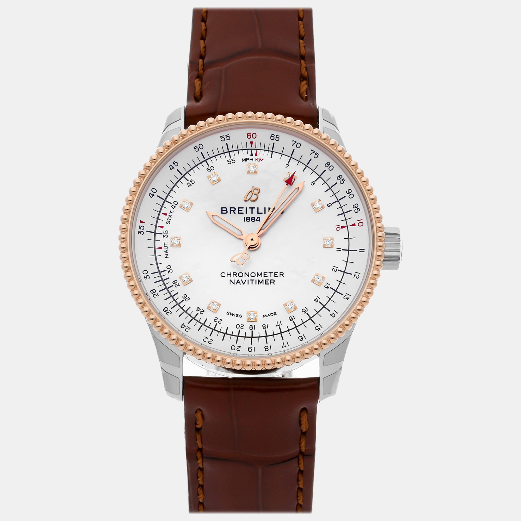 Breitling White Mother Of Pearl  Stainless Steel Navitimer U17395211A1P2 Automatic Women's Wristwatch 35 Mm