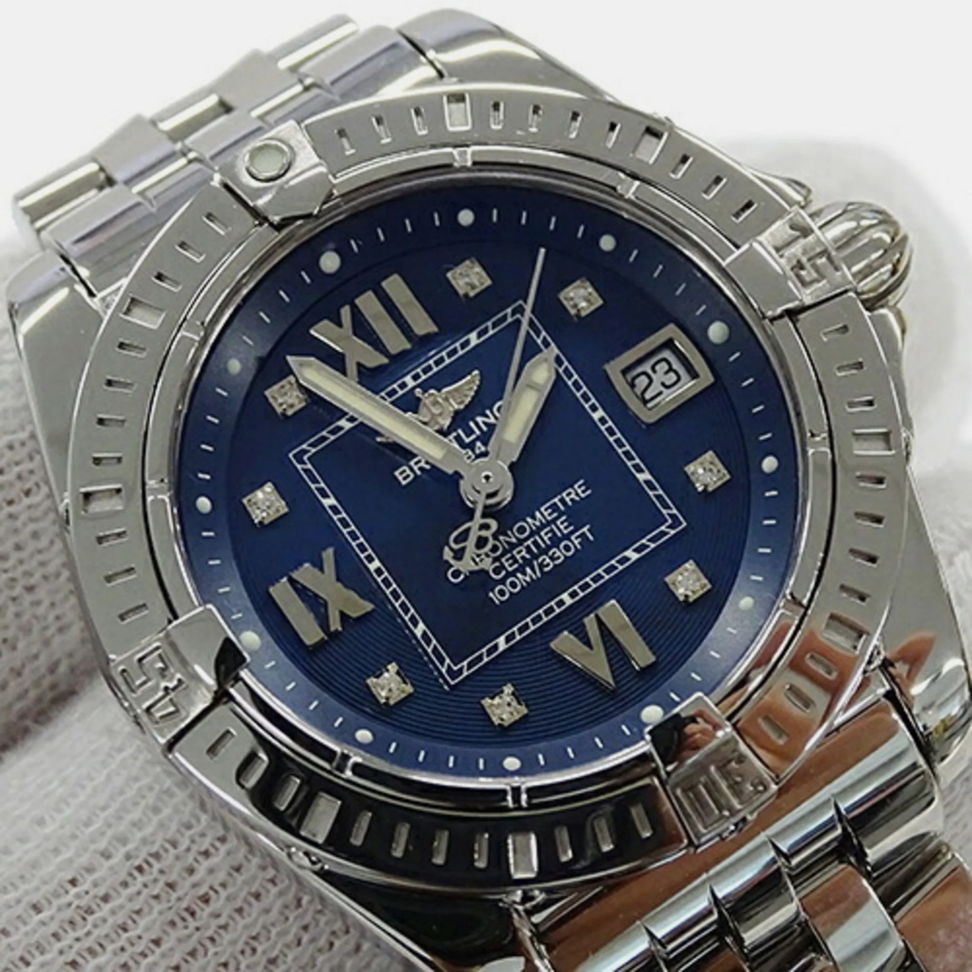 Breitling Blue Stainless Steel Cockpit A71356 Quartz Women's Wristwatch 31 Mm