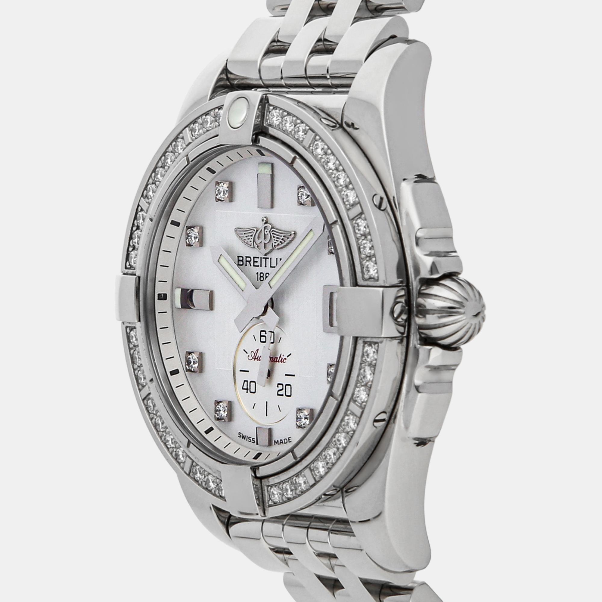 Breitling White Shell Stainless Steel Galactic A3733053/A717 Automatic Women's Wristwatch 36 Mm