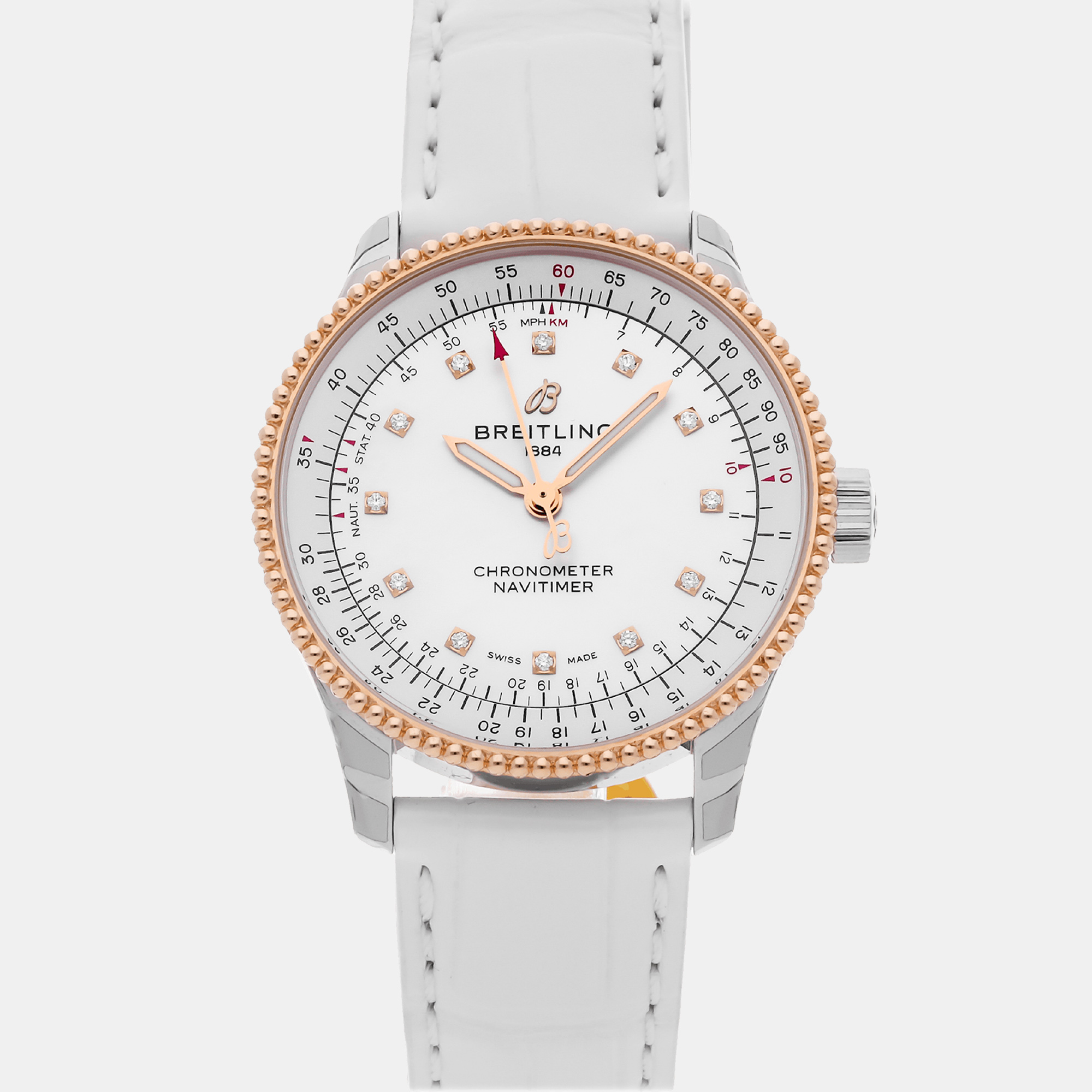 Breitling white shell stainless steel navitimer u17395211a1p3 automatic women's wristwatch 35 mm