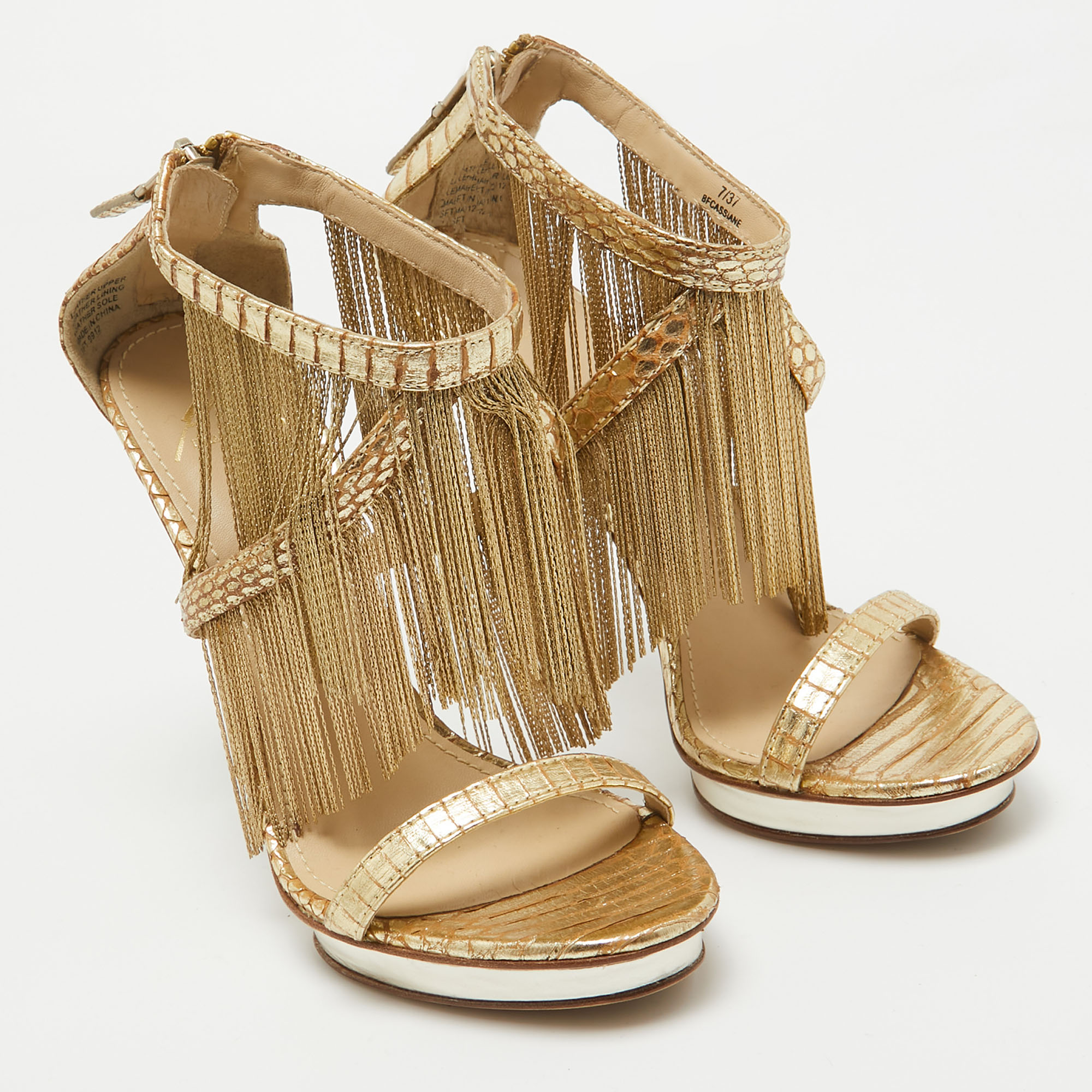 Brian Atwood Gold Leather Ankle Strap Sandals Size 37.5