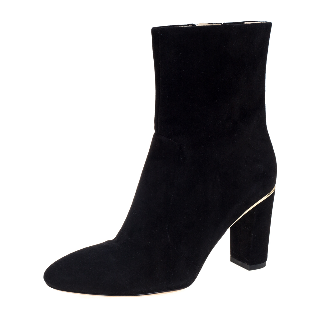 Brian Atwood Black Suede Zipper Detail Boots Size 39