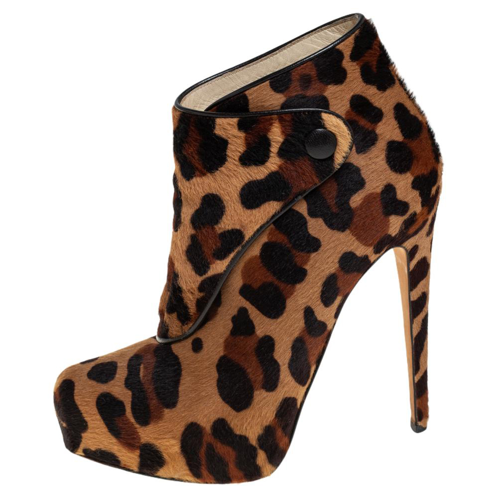 Brian Atwood Brown Leopard Print Pony Hair Booties Size 38.5