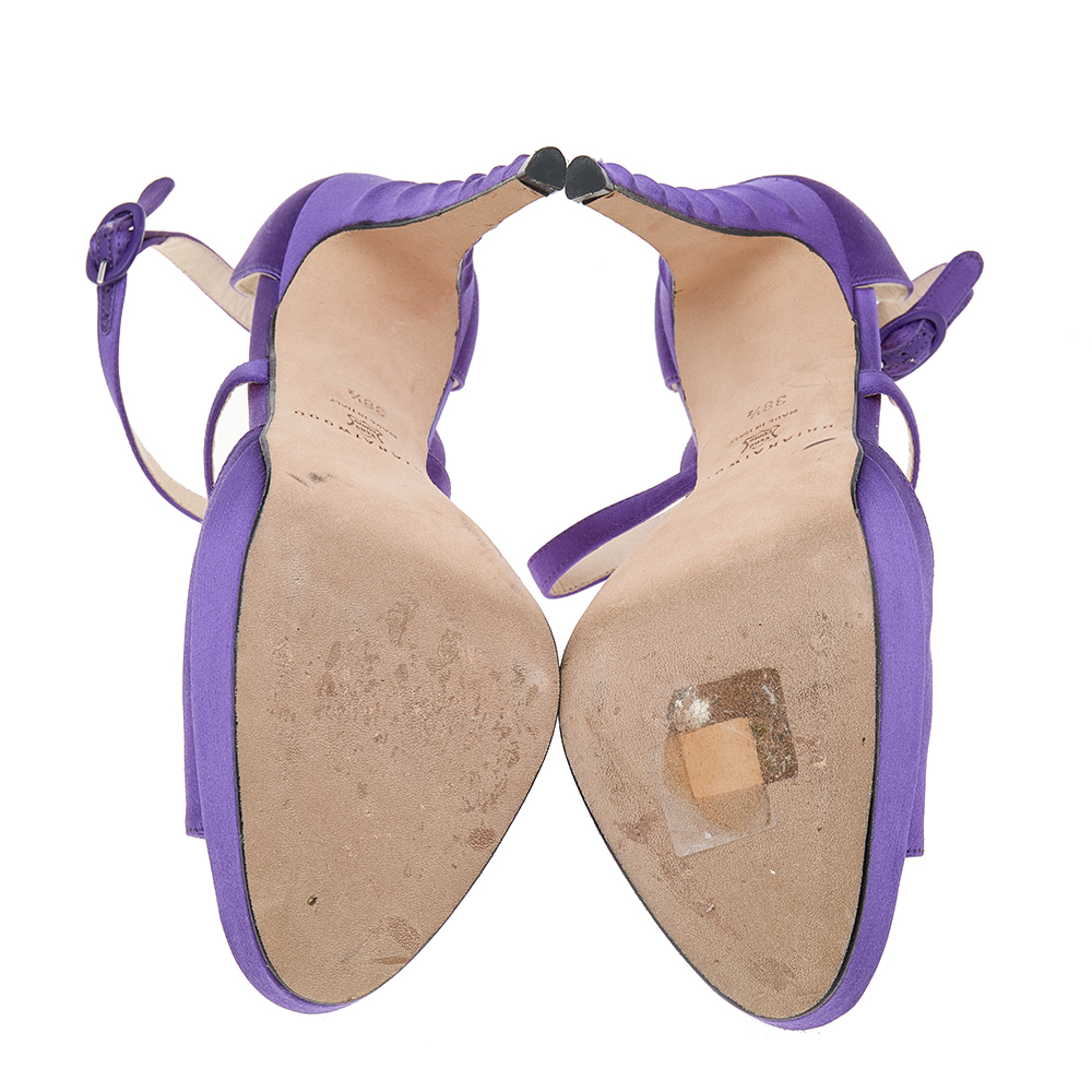 Brian Atwood Purple Satin Platform Ankle Strap Sandals Size 38.5