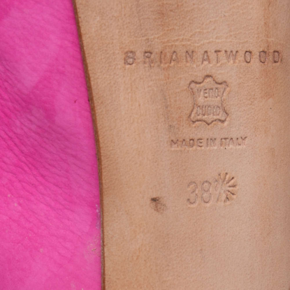 Brian Atwood Pink Nubuck Leather  Peep Toe Slingback Platform Sandals Size 38