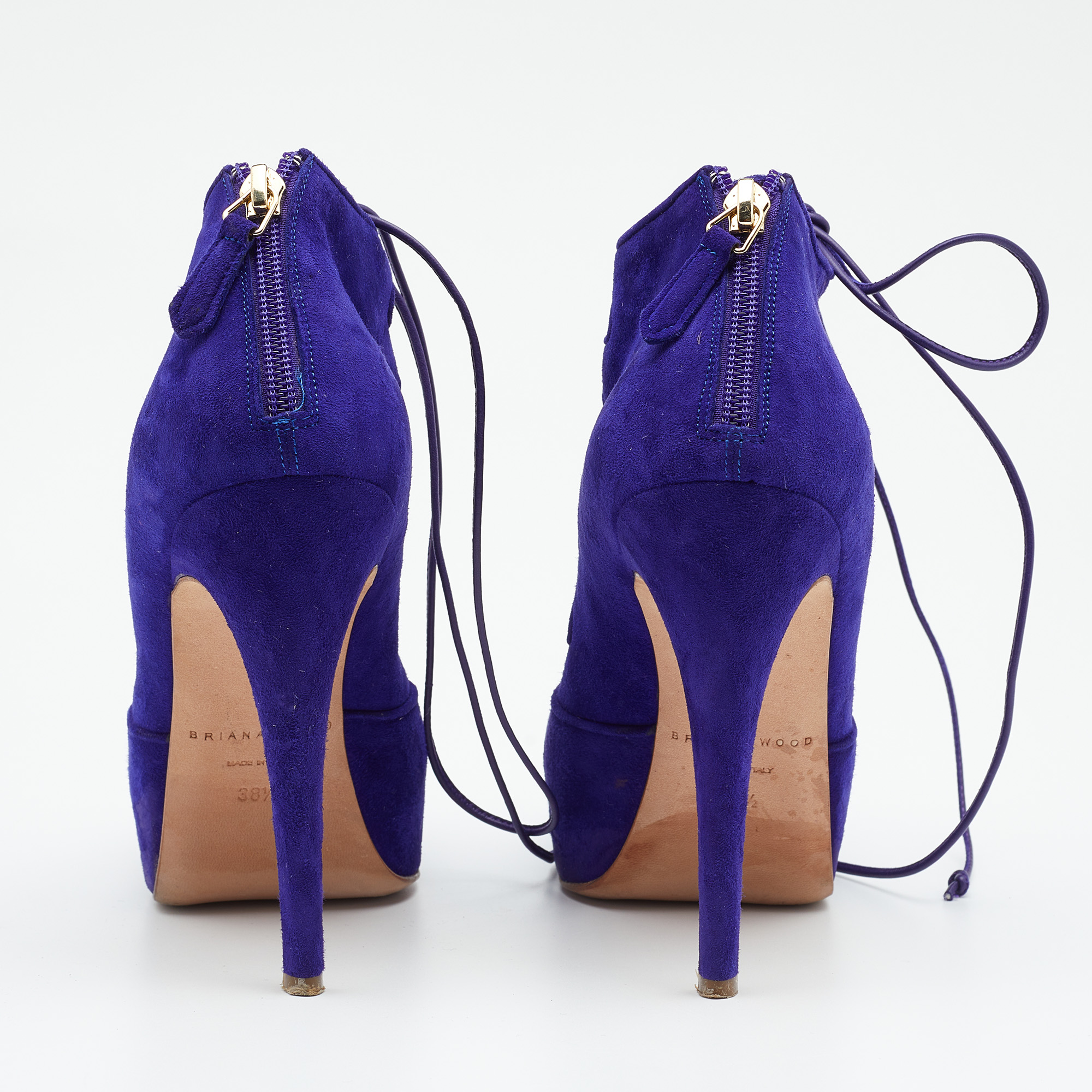 Brian Atwood Purple Suede Lace Up Booties Size 38.5