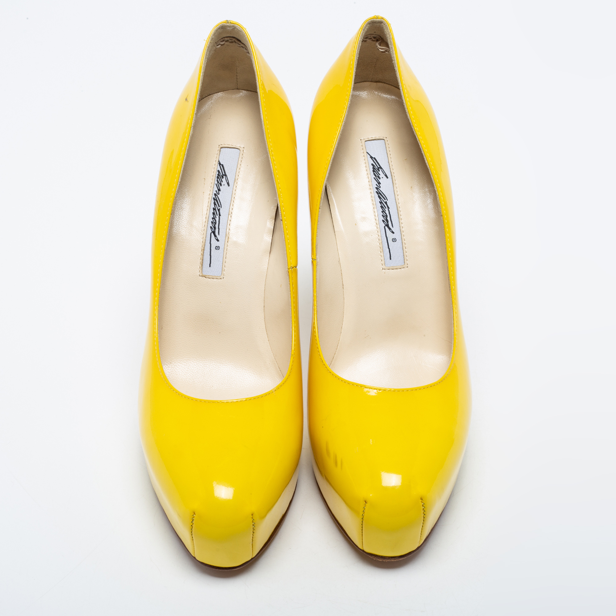 Brian Atwood Yellow Patent Leather Platform Pumps Size 39
