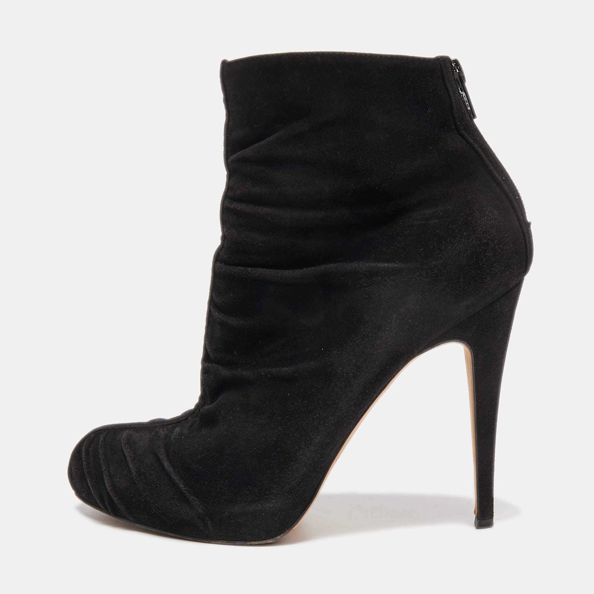 Brian Atwood Black Pleated Suede Ankle Booties Size 39.5